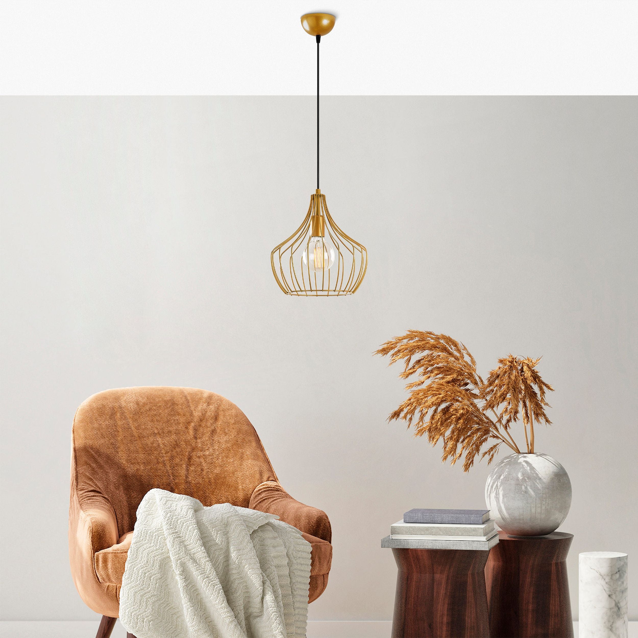 Lampa wisząca Tojil x1 zaokrąglona złota