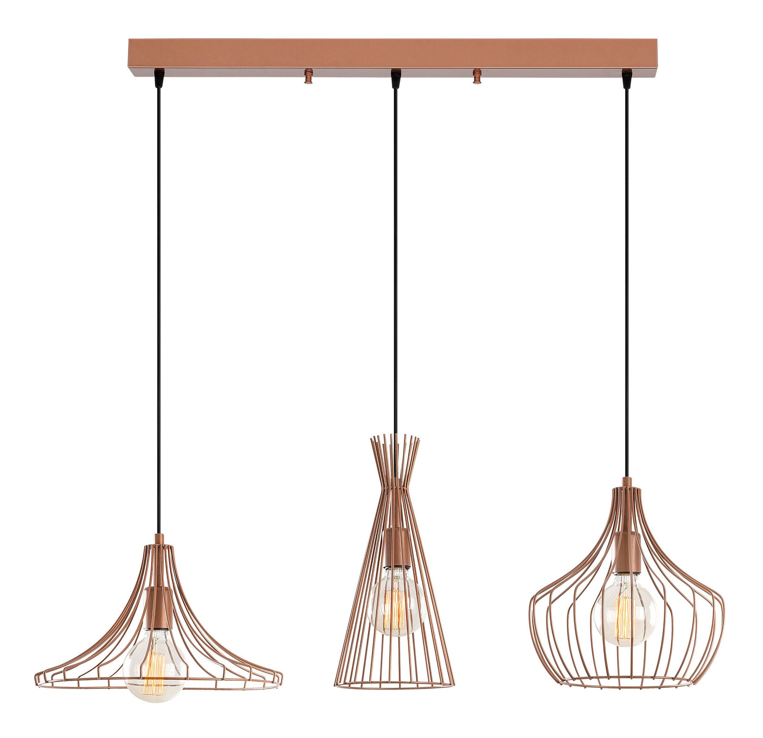 Lampa wisząca Tojil x3 na prostokątnej podsufitce miedziana