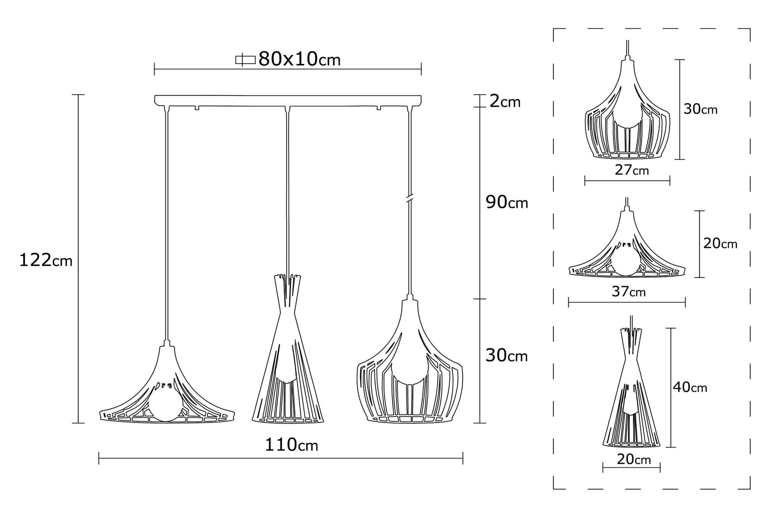 Lampa wisząca Tojil x3 na prostokątnej podsufitce miedziana