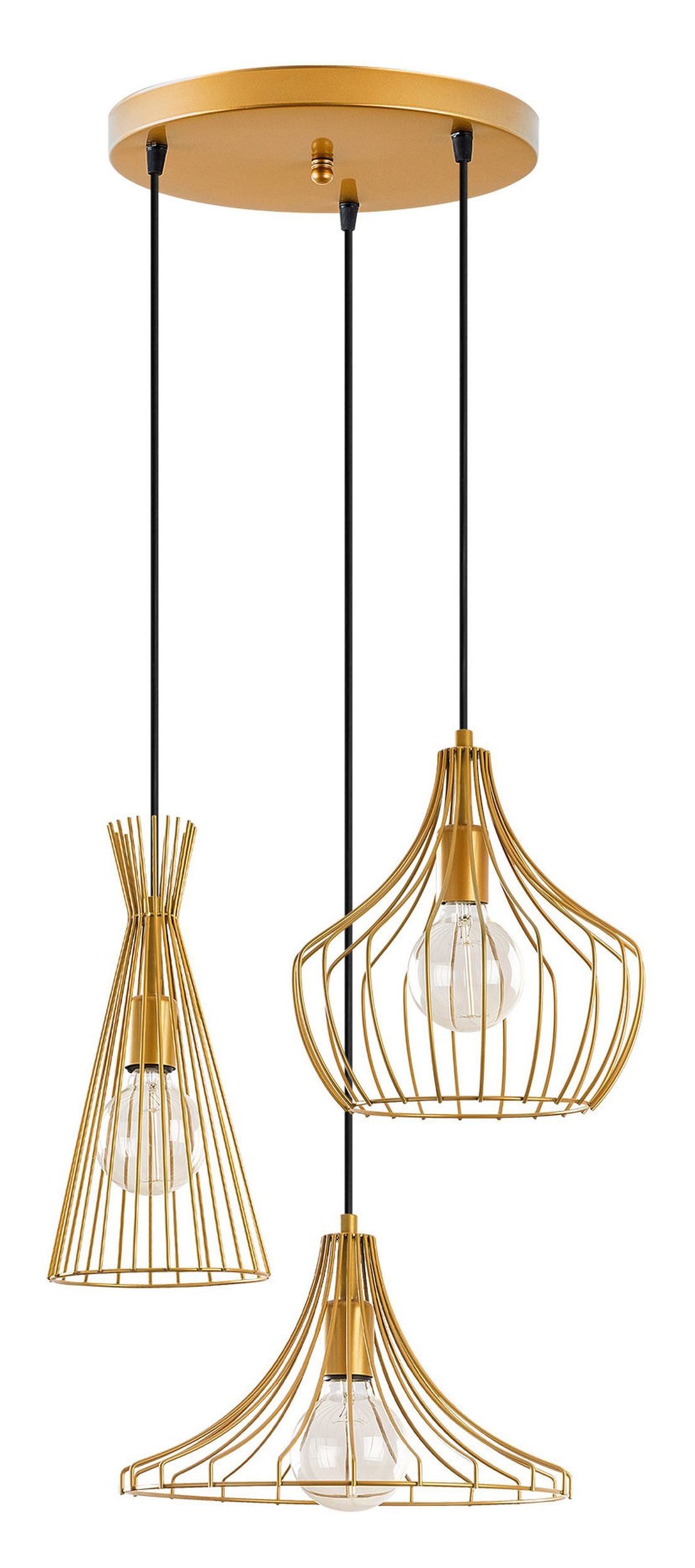 Lampa wisząca Tojil x3 na okrągłej podsufitce asymetryczna złota