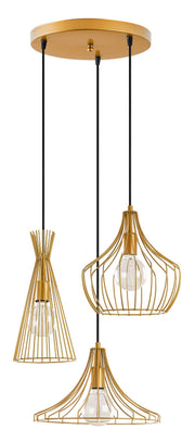 Lampa wisząca Tojil x3 na okrągłej podsufitce asymetryczna złota