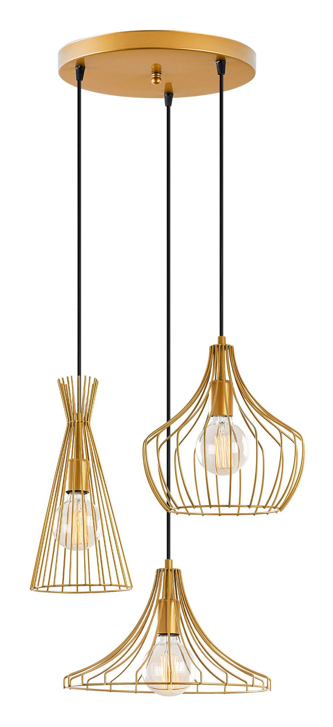 Lampa wisząca Tojil x3 na okrągłej podsufitce asymetryczna złota