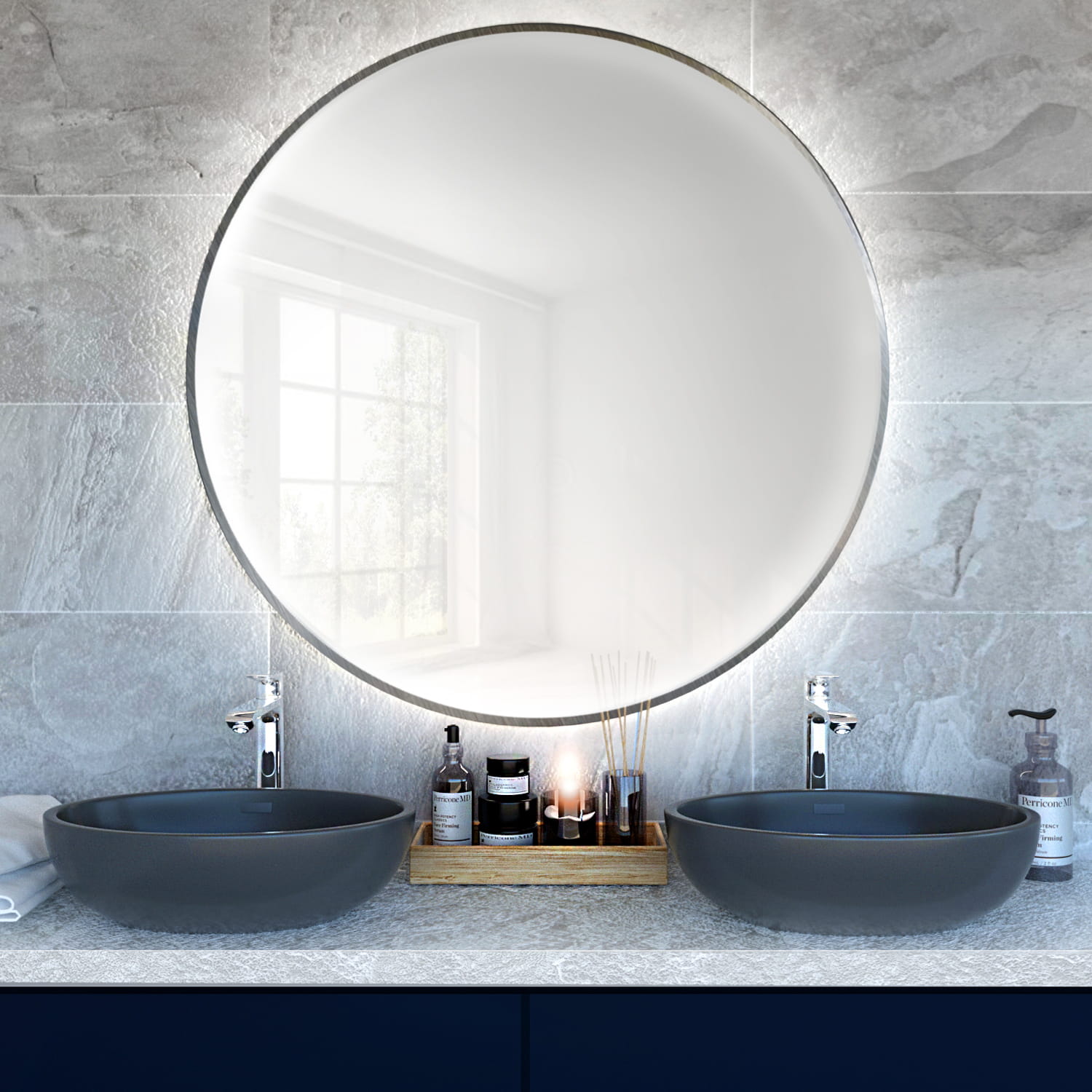 Lustro z podświetleniem led Bright Premium średnica 60 cm srebrne/ ciepła barwa światła