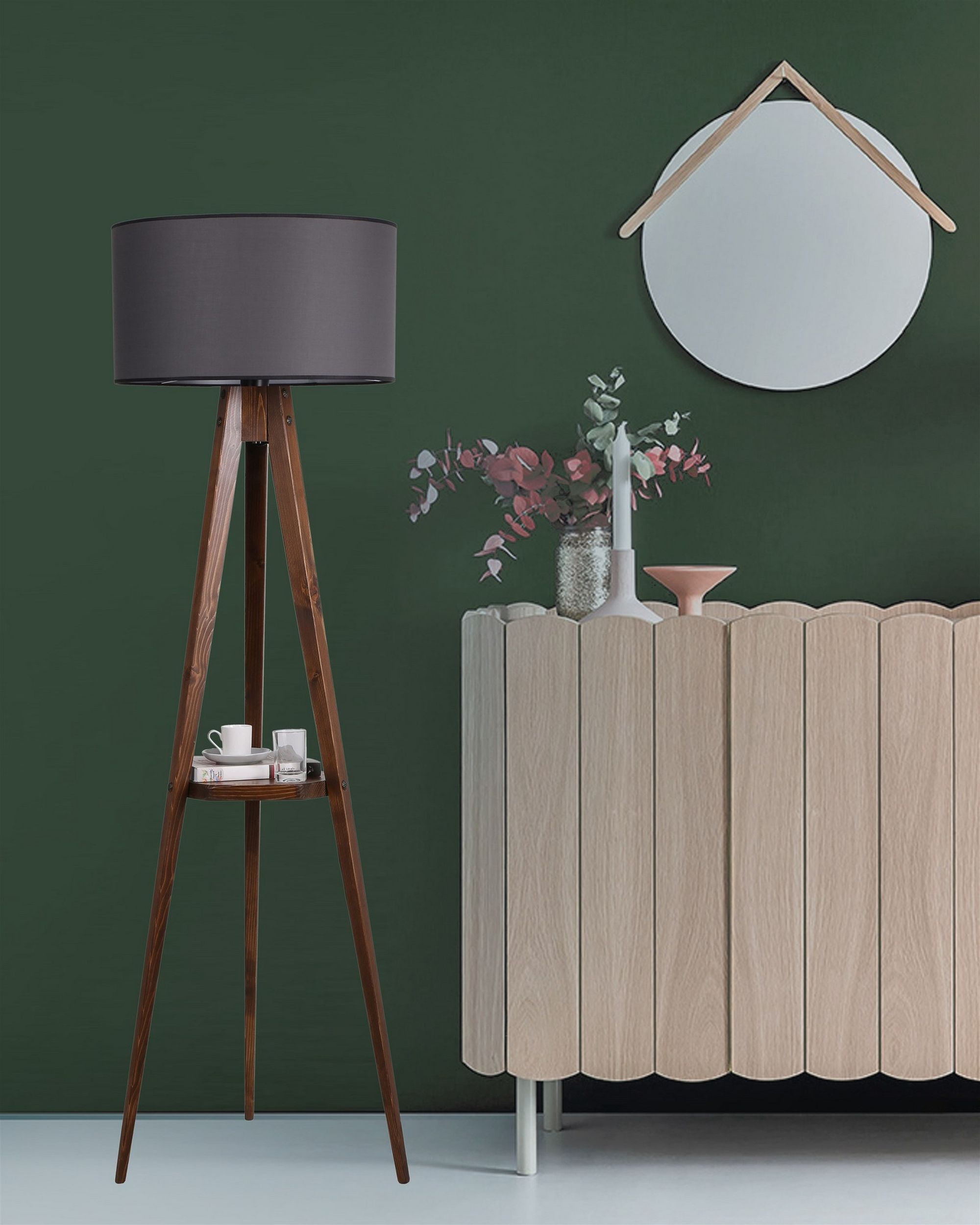Lampa podłogowa Silindir 176 cm z półką szara