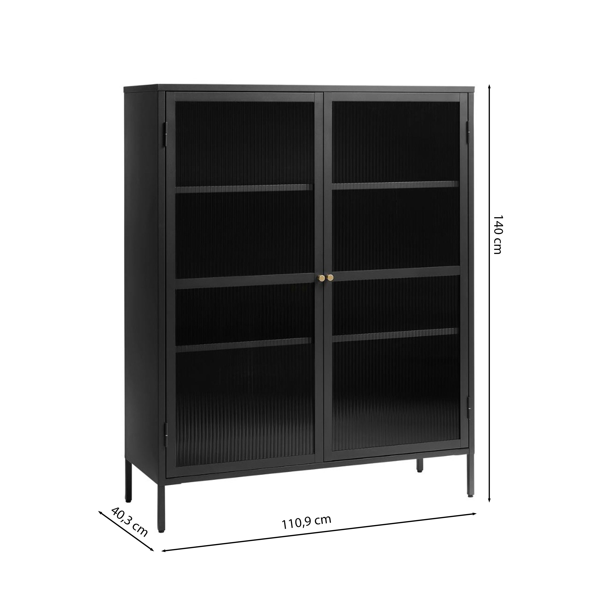 Witryna metalowa Avensunly 140 cm z przeszkleniem czarna
