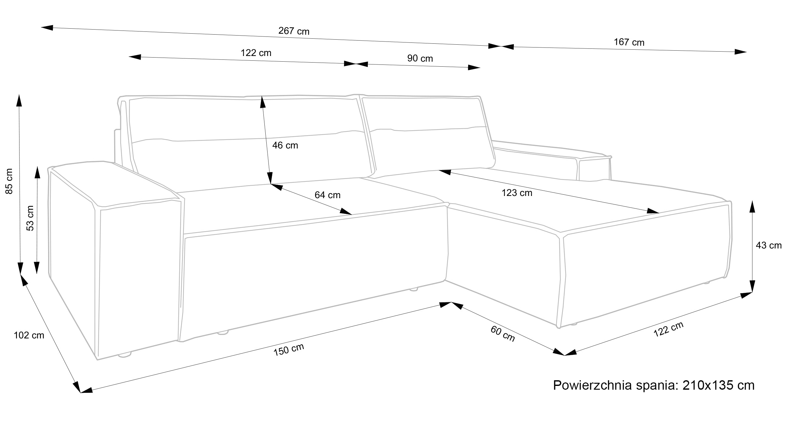 Narożnik z funkcją spania Farese New L-kształtny z pojemnikiem beżowy boucle lewostronny