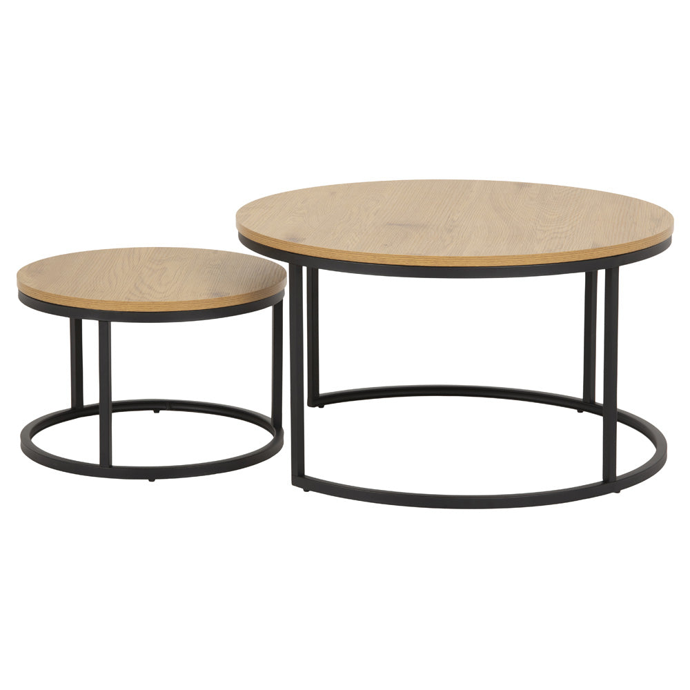Zestaw dwóch stolików kawowych okrągłych Birgita dąb