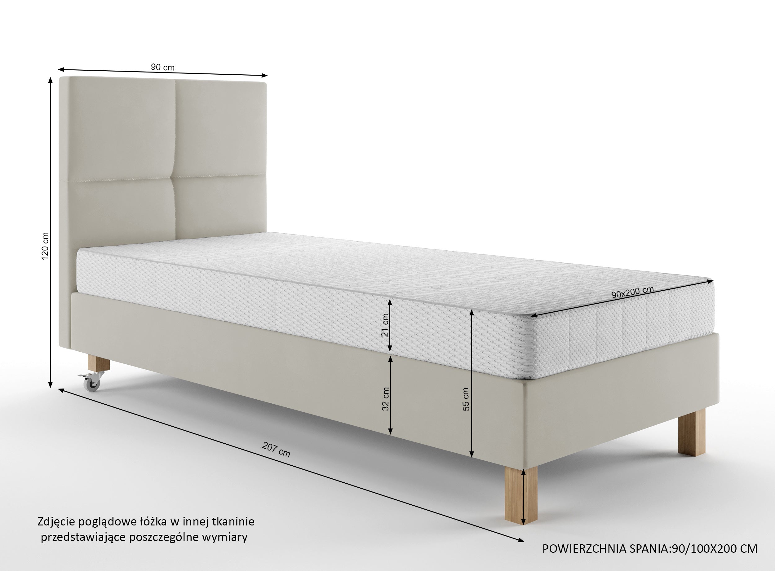 Łóżko tapicerowane 90x200 cm Donbay z wezgłowiem panelowym i materacem kieszeniowym ciemnobrązowe welur hydrofobowy