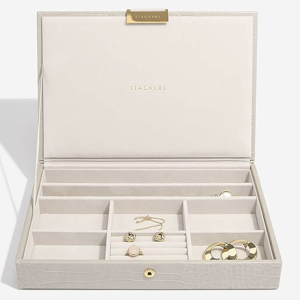 Szkatułka na biżuterię Classic jewellery Box beżowa z wytłaczanym wzorem