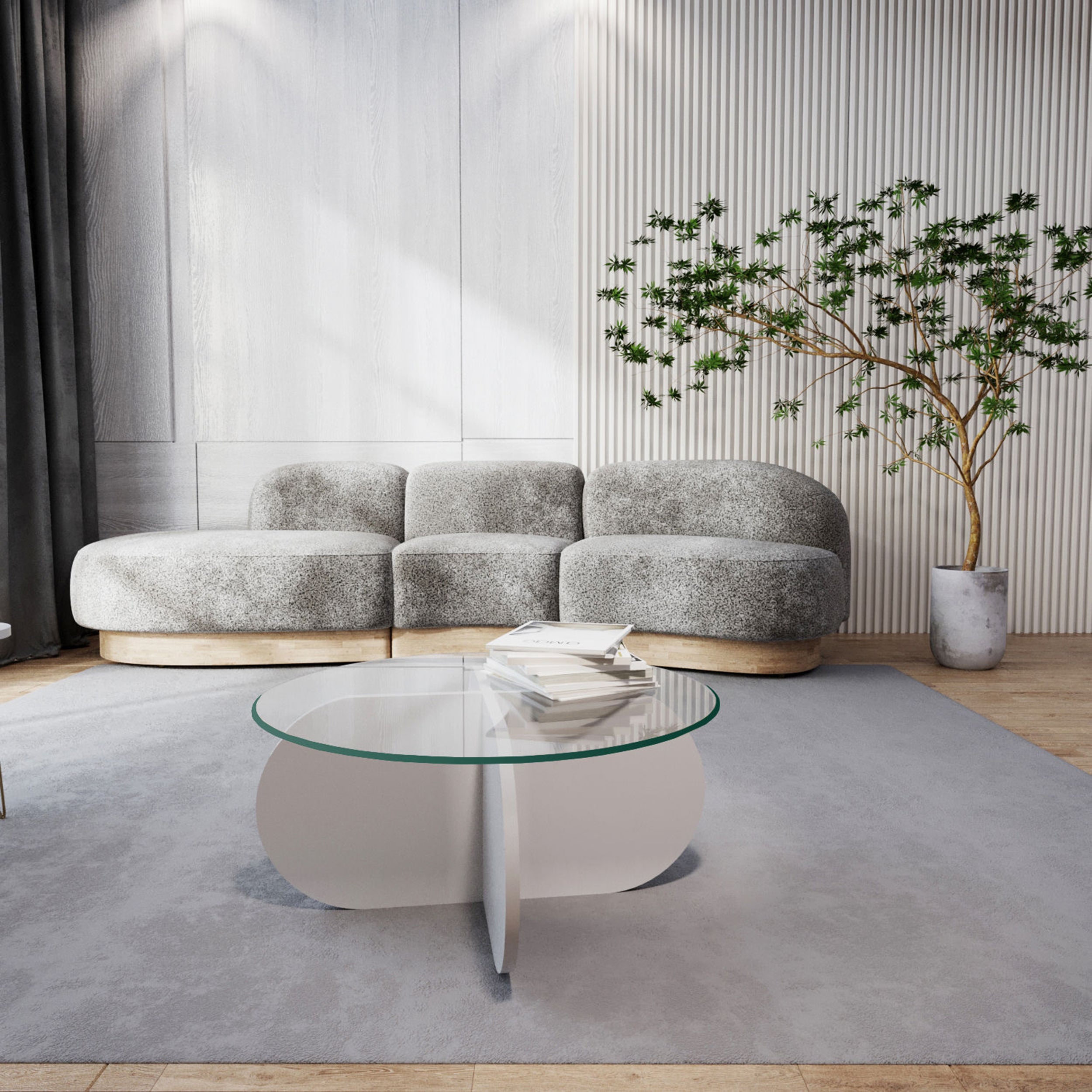 Biały stolik Klissay ze szklanym blatem - idealny do salonu, nowoczesny design.