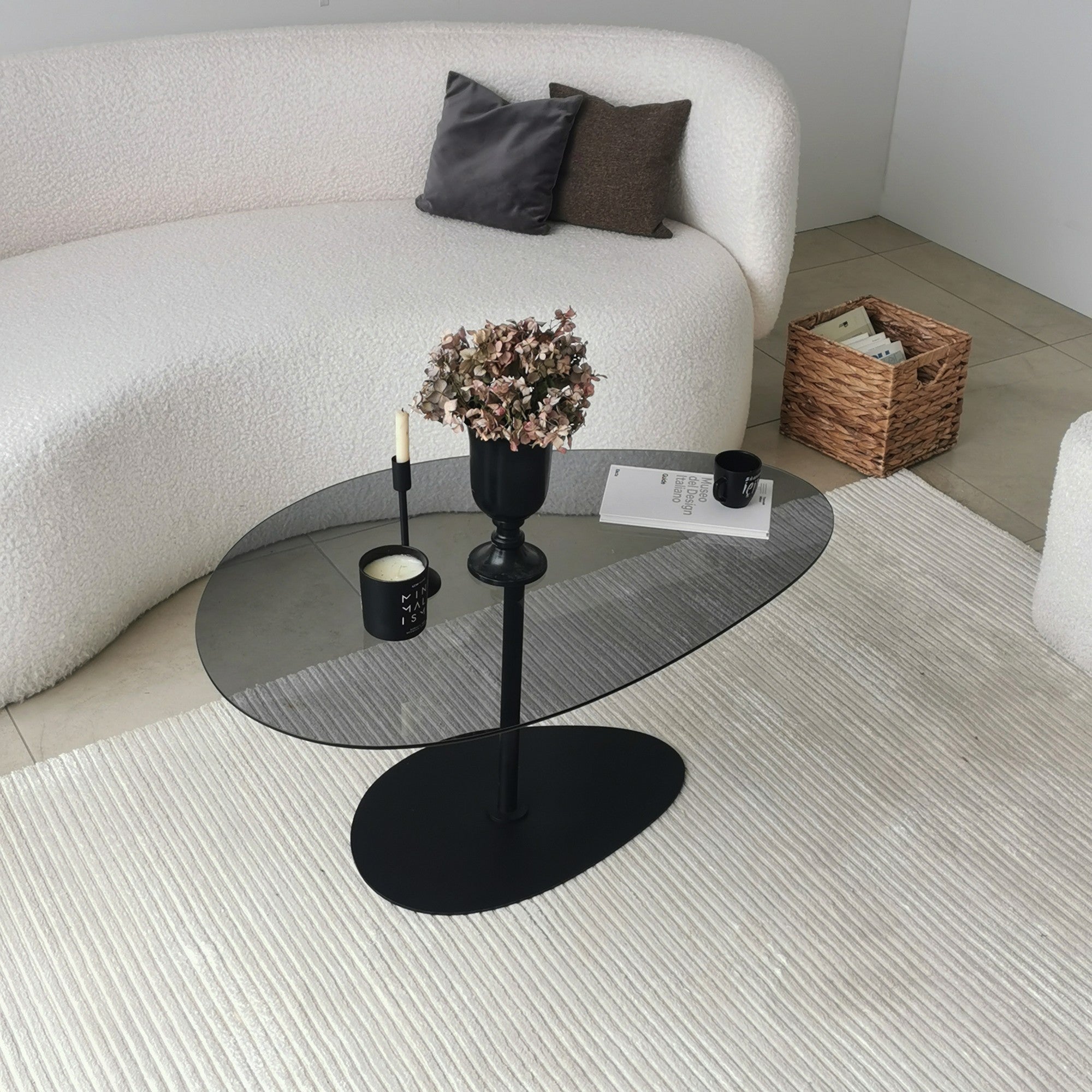 Stolik kawowy Pairrever 90x60 cm ciemnoszare szkło/ czarna podstawa