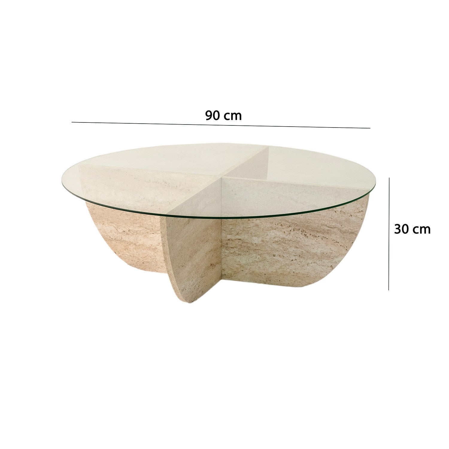 Stolik kawowy okrągły Mishuts 90x90 cm szklany blat/trawertyn