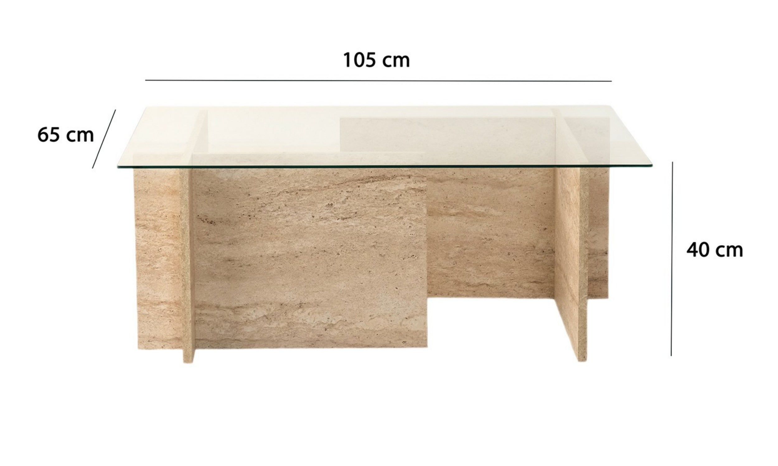Stolik kawowy Hevings niski 105x65 szkło/trawetyn