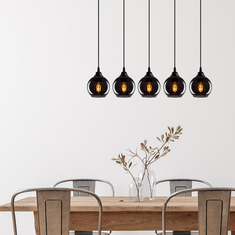Lampa wisząca Communis x5 dymiony klosz