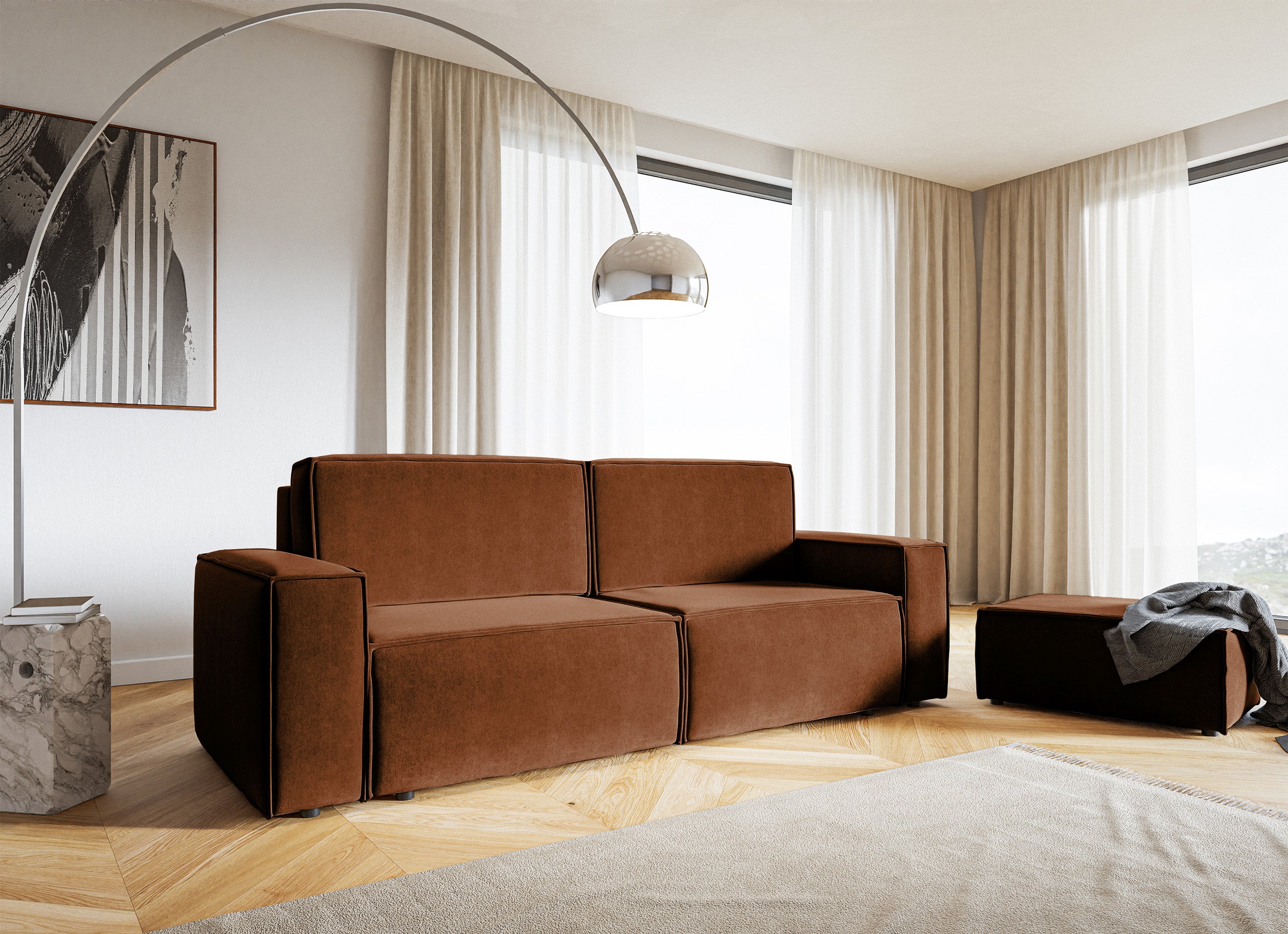 Pufa Copertino 65x90 cm miedziana welur hydrofobowy