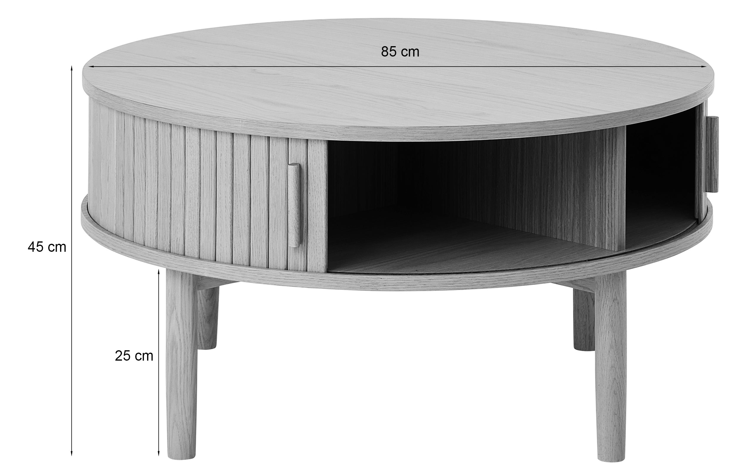 Stolik kawowy Meta okrągły 85 cm lamele z półką dąb ciemny