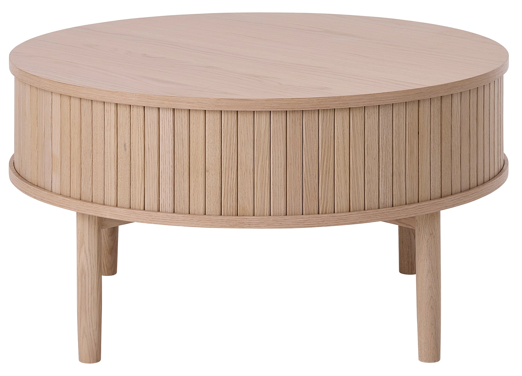 Stolik kawowy Meta okrągły 85 cm lamele z półką dąb bielony