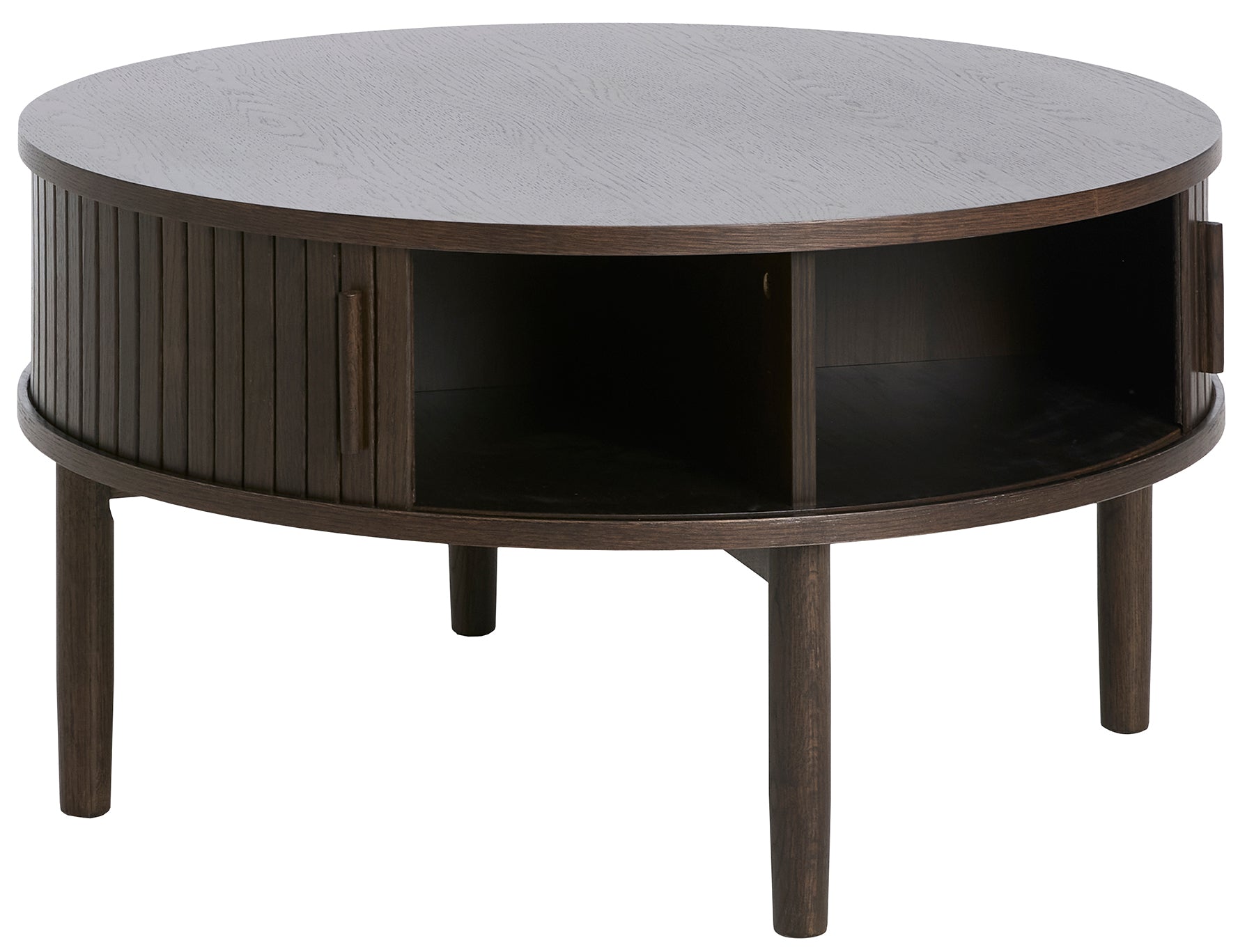 Stolik kawowy Meta okrągły 85 cm lamele z półką dąb ciemny