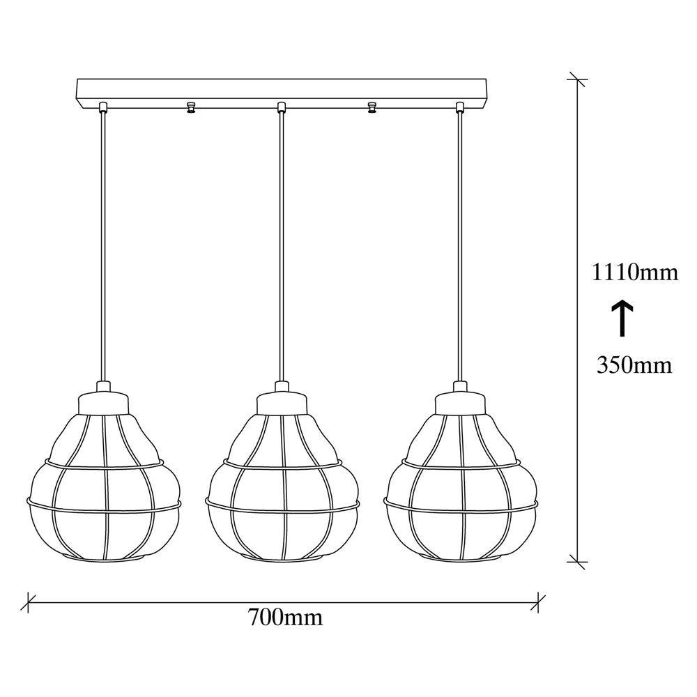 Lampa sufitowa Coradime x3 szklana gruszka 73 cm miedziana