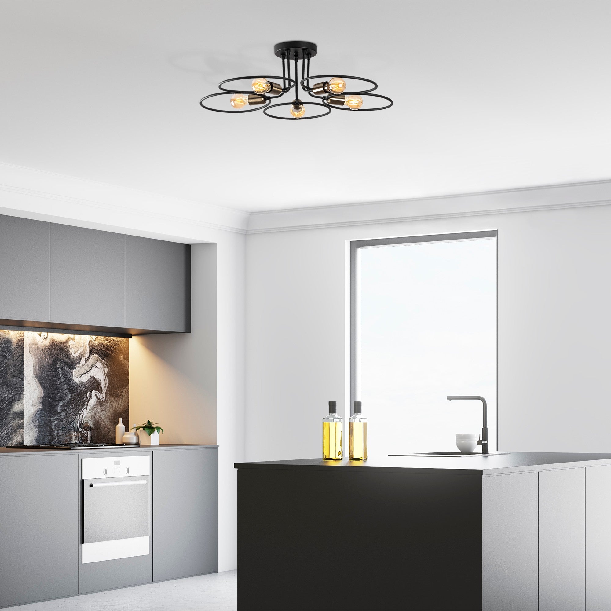 Lampa sufitowa Quibess x5 czarna/ złoty vinatge
