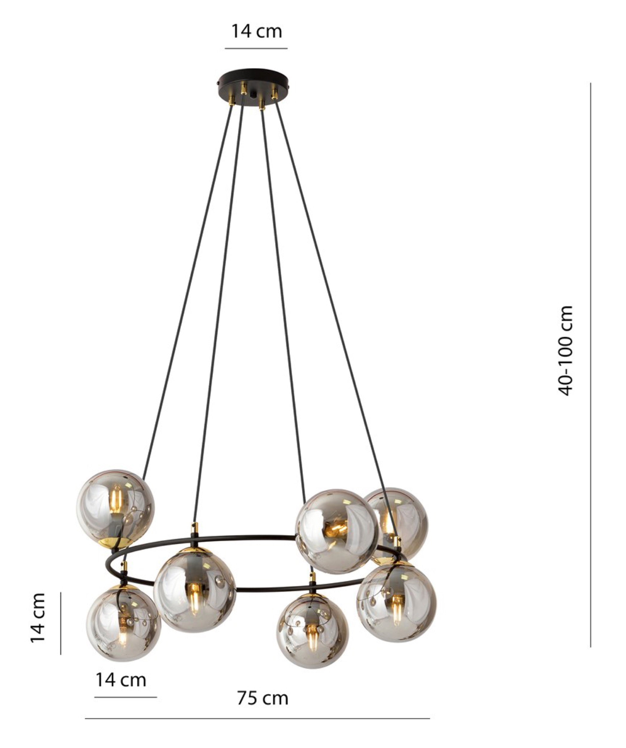 Lampa sufitowa Azura x8 czarno-szara