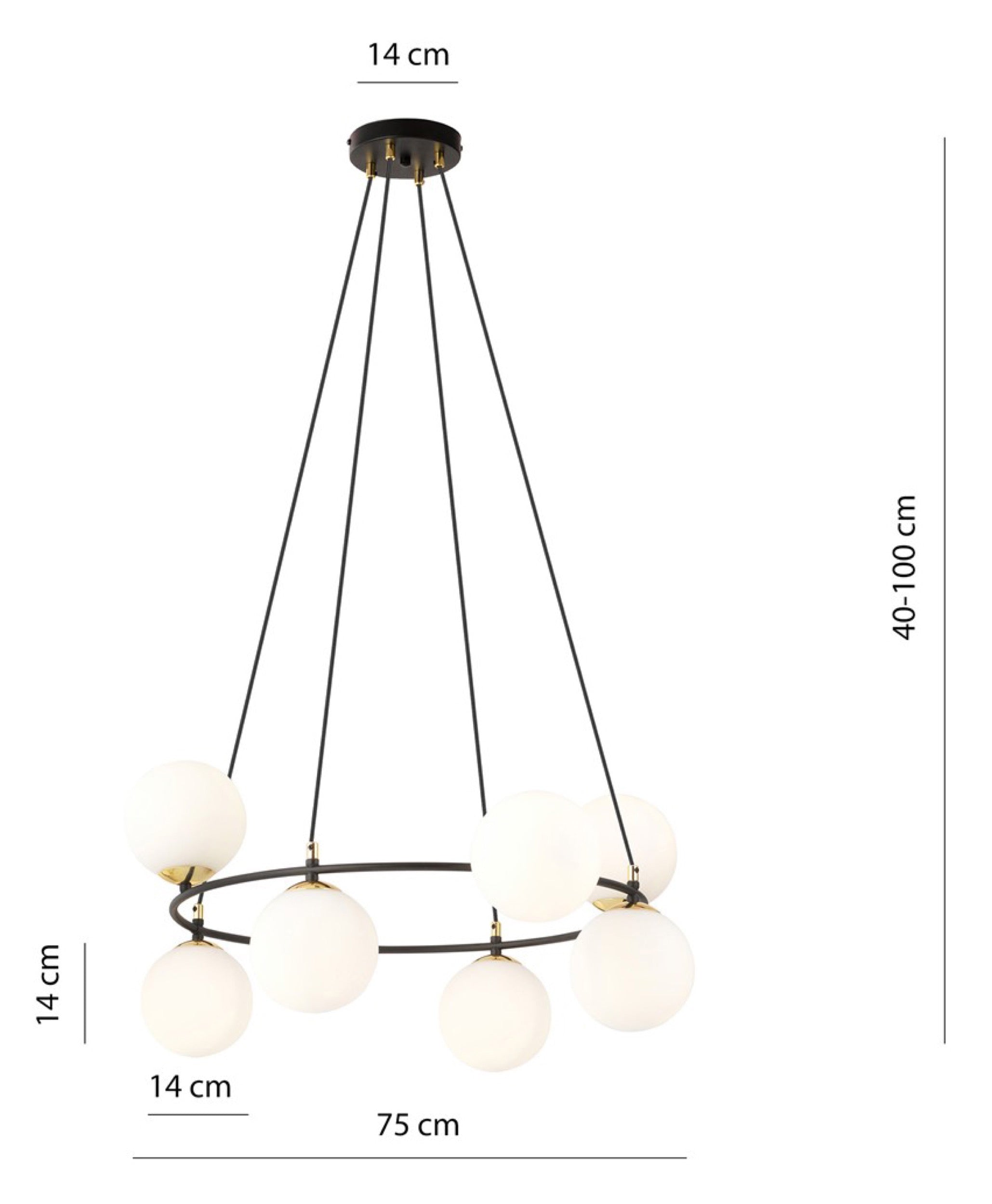 Lampa sufitowa Azura x8 czarno-biała
