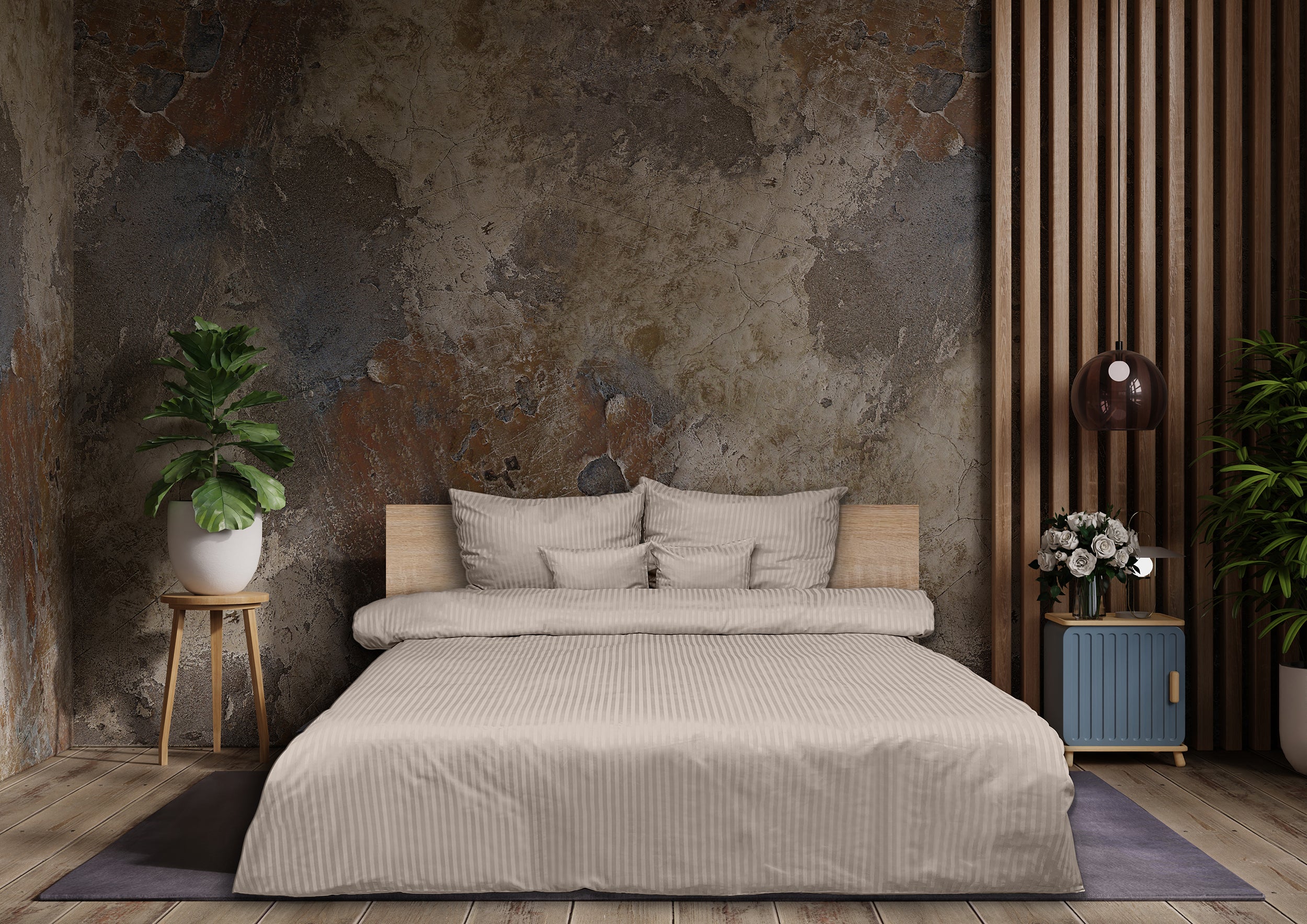 Pościel Damask w paski 200x160 cm z dwiema poszewkami na poduszkę 80x70 cm kaszmir