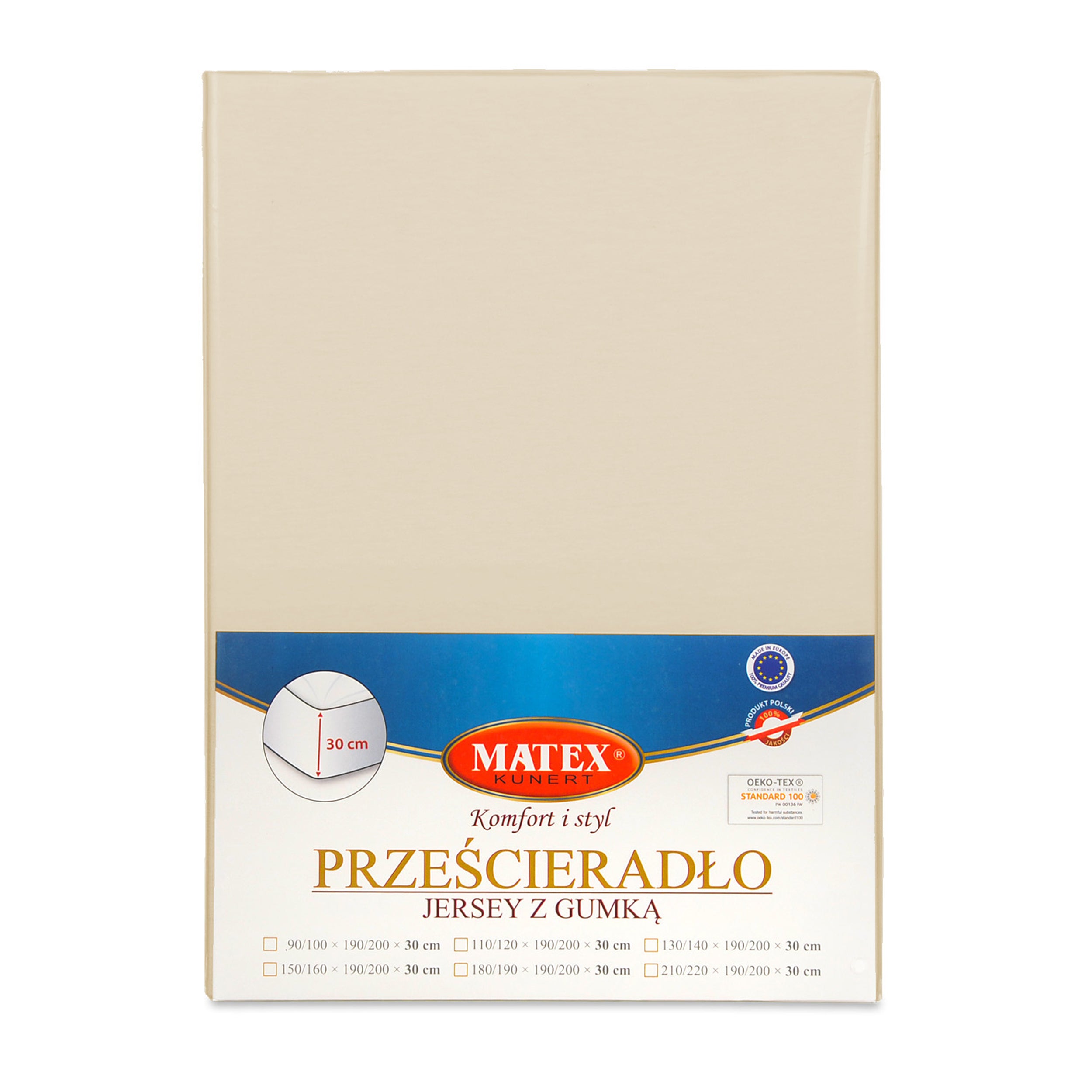 Prześcieradło jersey Herrent z gumą na materac 180x200 cm kremowe