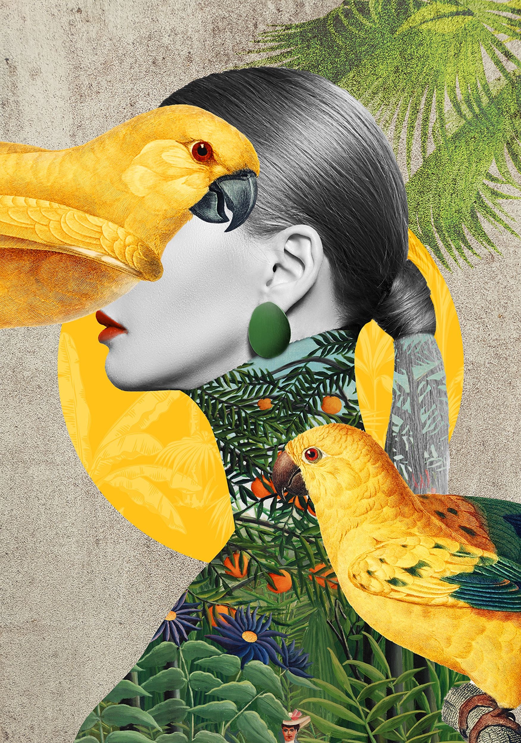 Obraz Parrot Girl 100x70 cm wielokolorowy