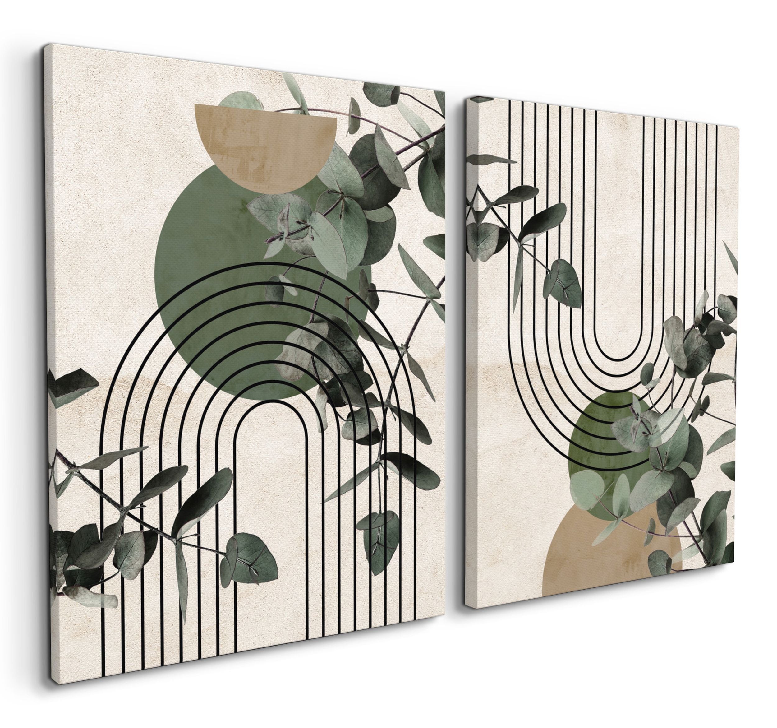 Zestaw 2 obrazów Green Arc 42x32 cm zielono-beżowe