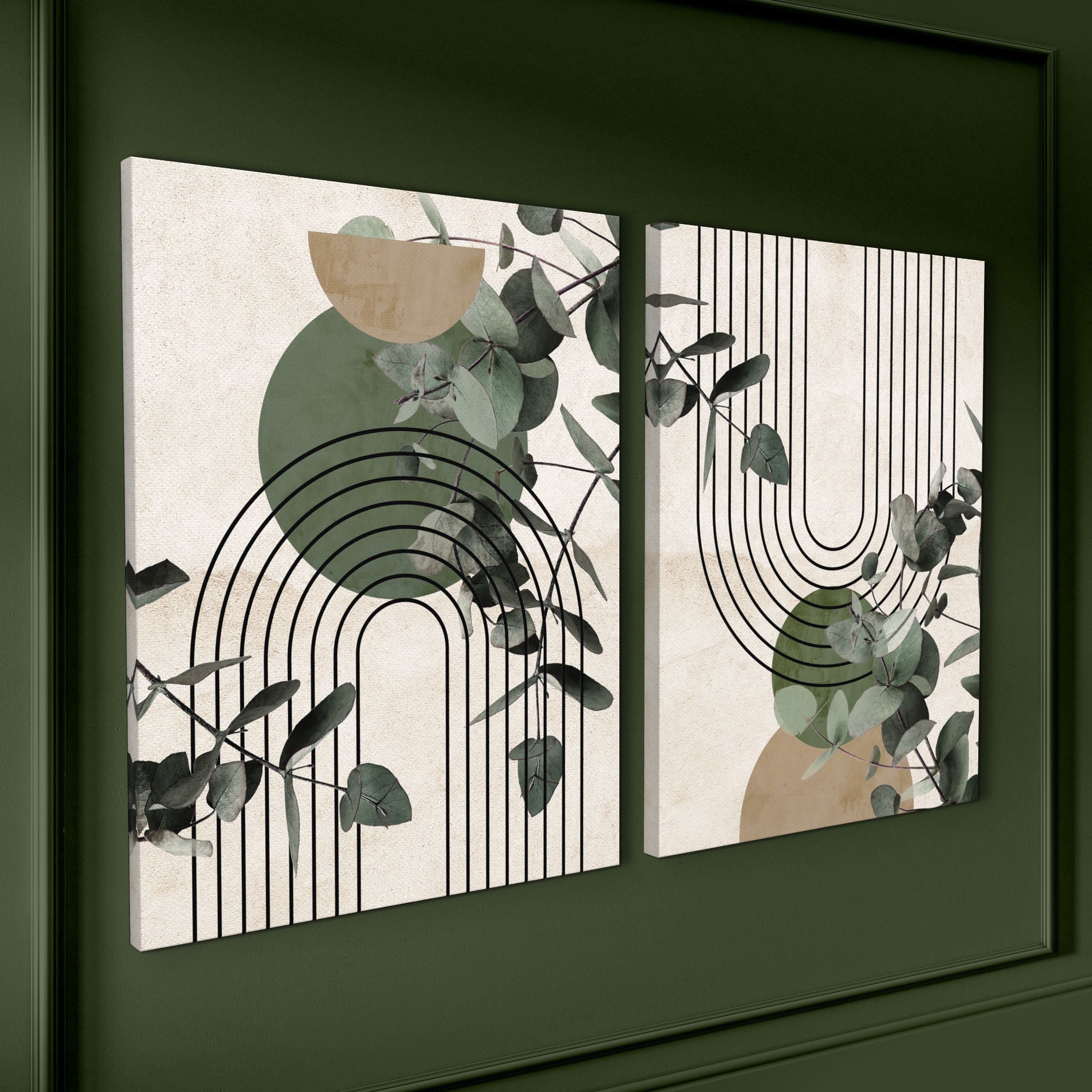 Zestaw 2 obrazów Green Arc 42x32 cm zielono-beżowe