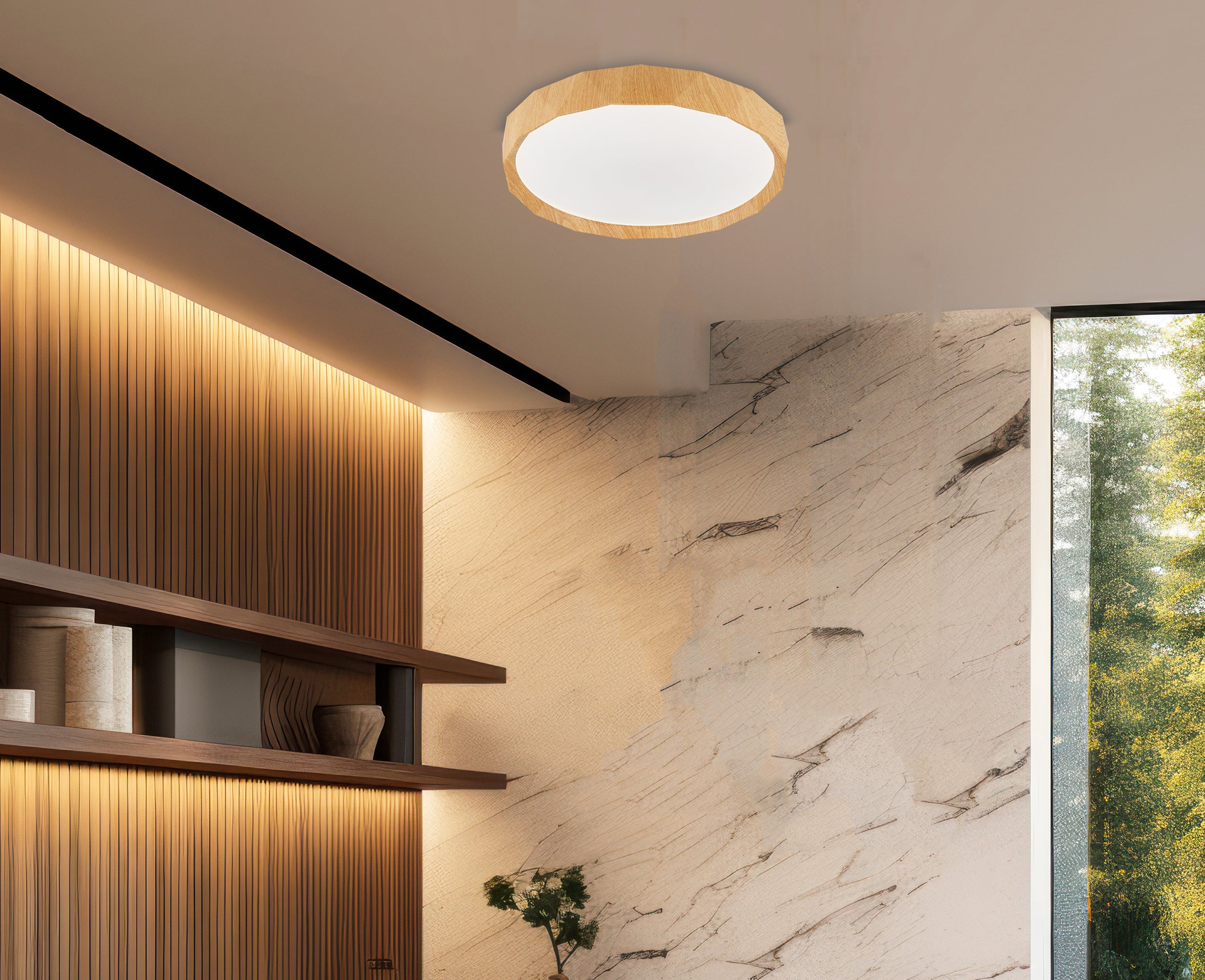 Plafon LED Cadix 38 cm biało-drewniany
