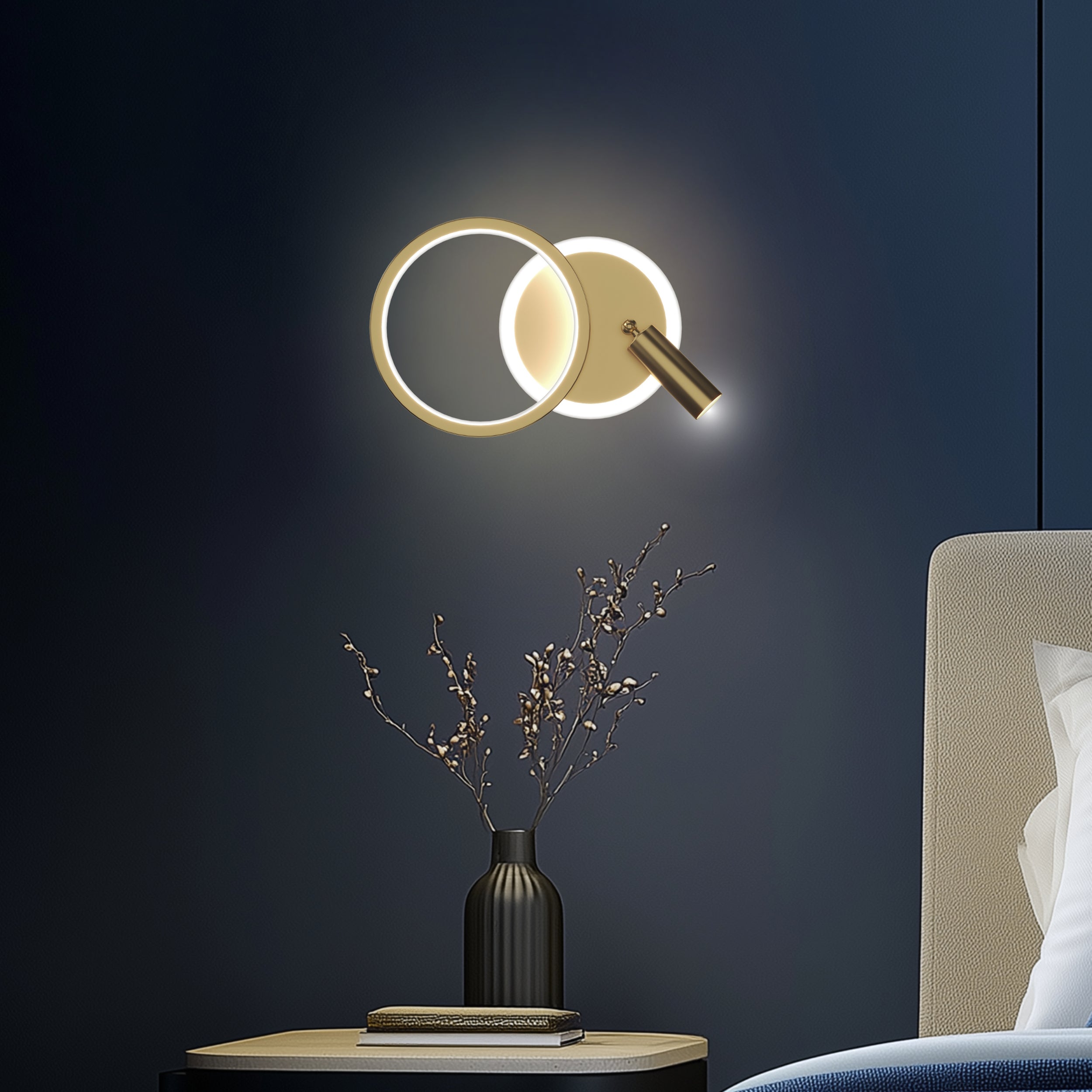 Kinkiet LED Monet złoty okrągły 3000K 15W z białym kloszem