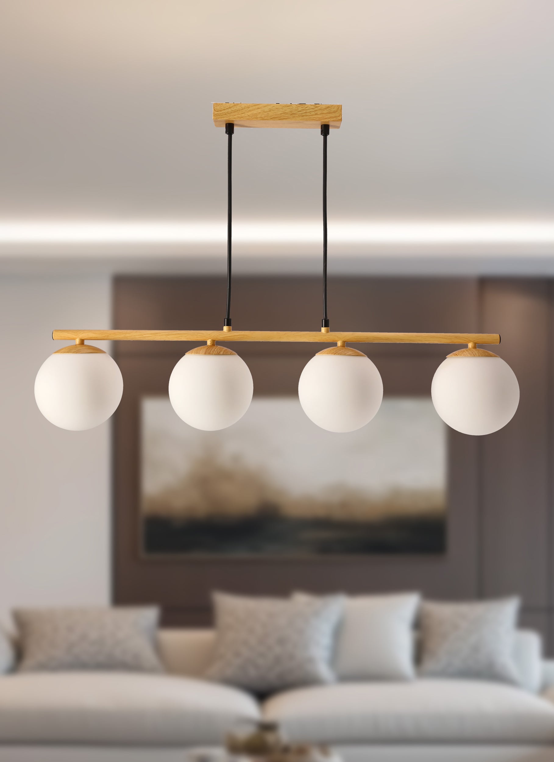 Lampa Wisząca Carrine x4 biało-drewniana G9