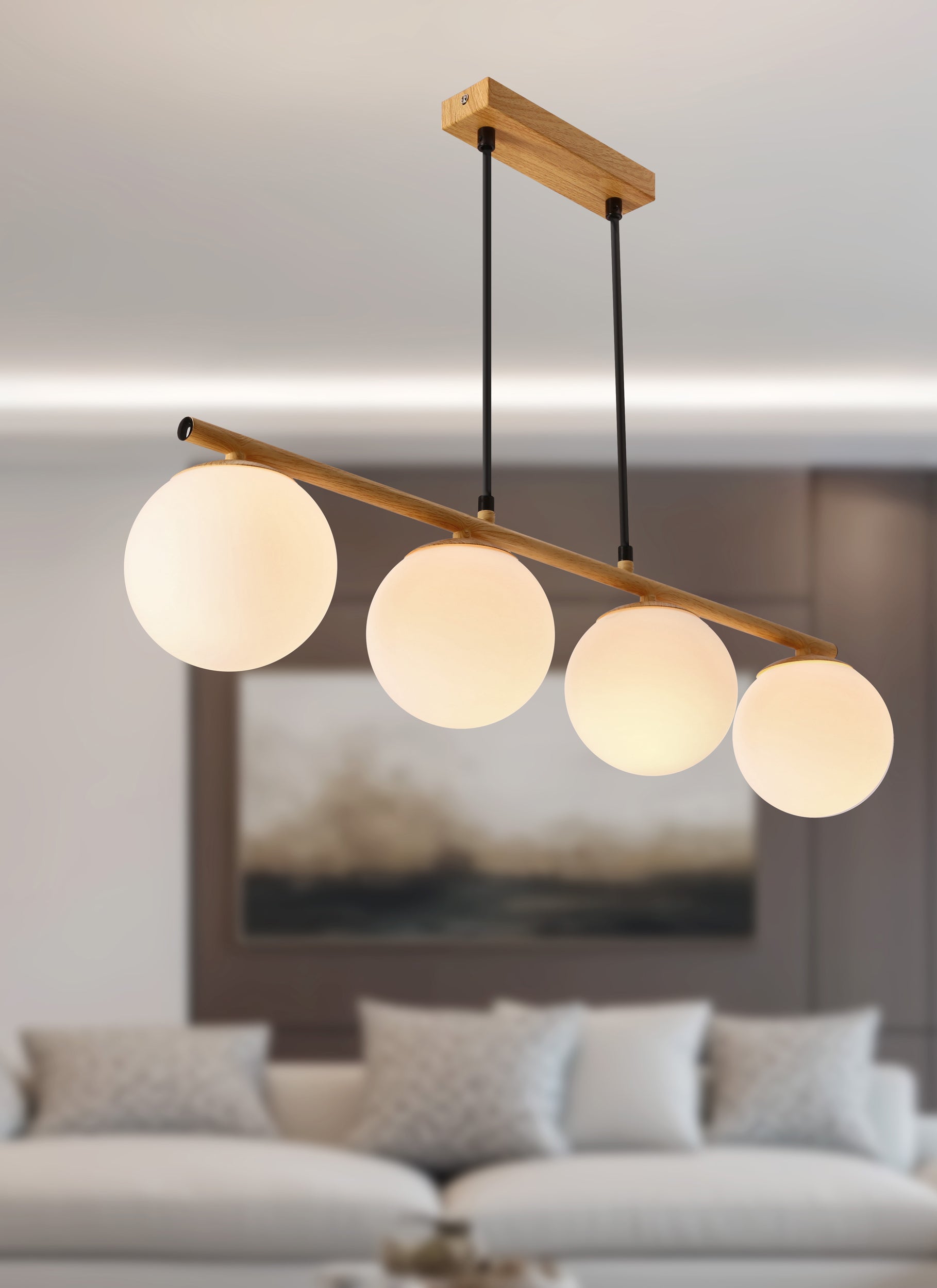 Lampa Wisząca Carrine x4 biało-drewniana G9