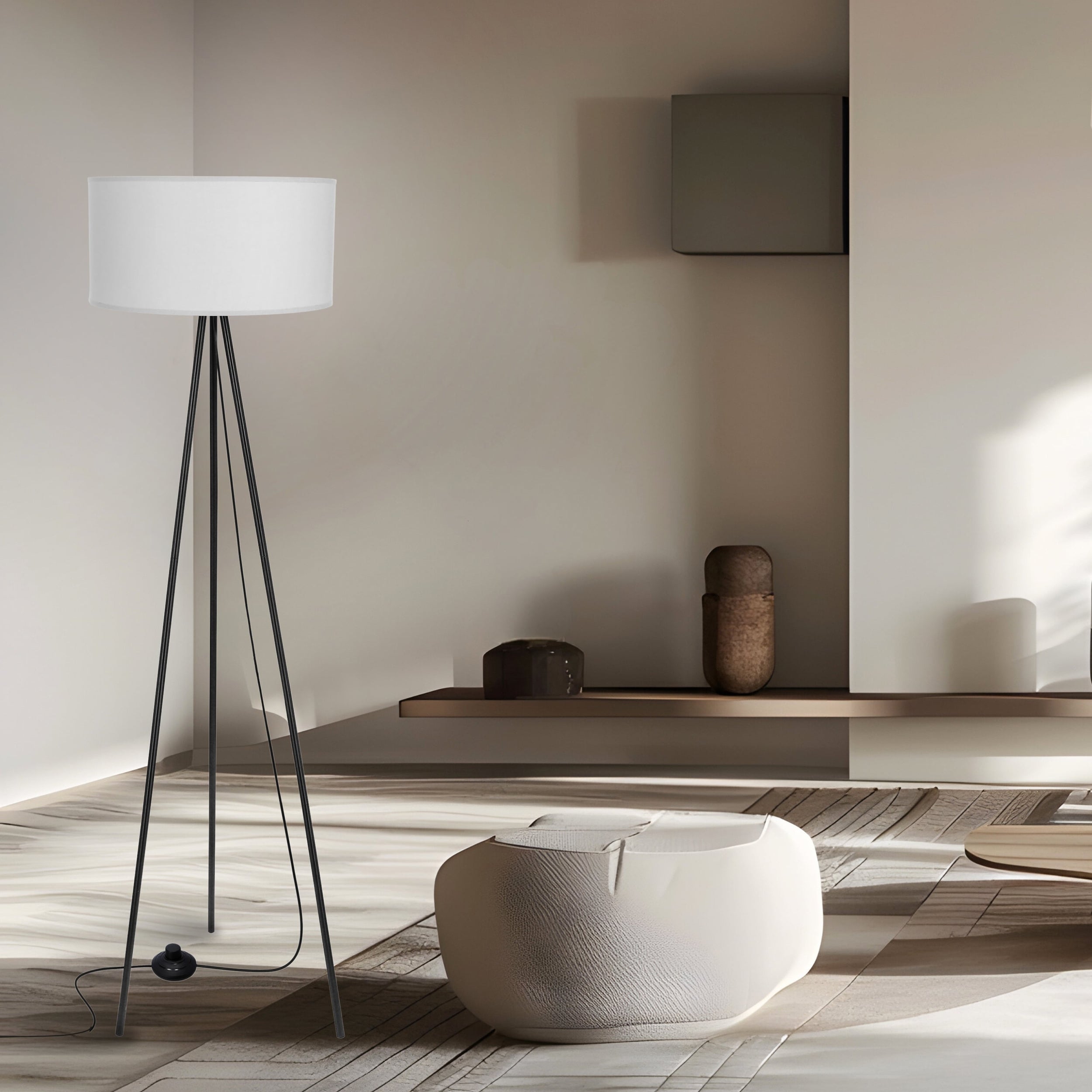 Lampa podłogowa Shanti czarna E27 40W z szarym abażurem