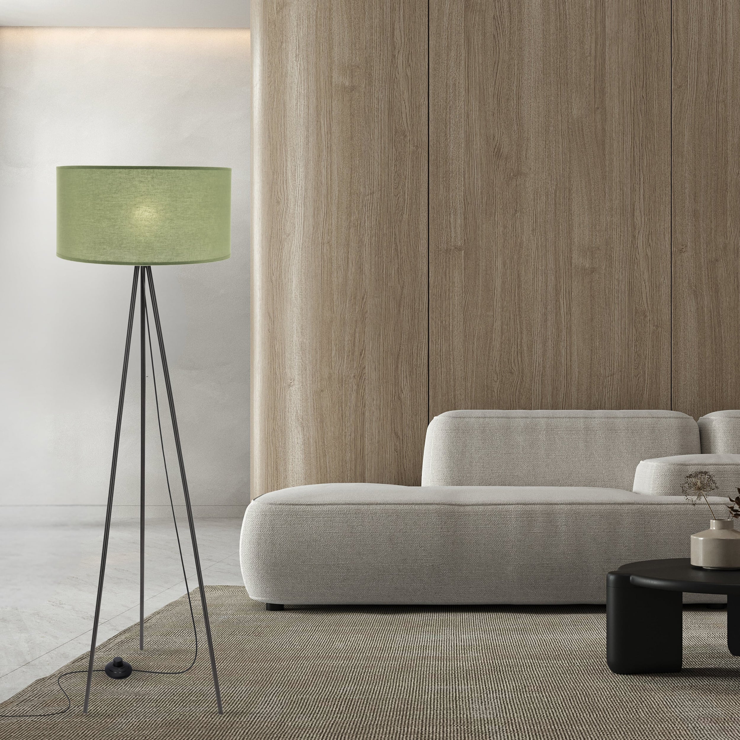 Lampa podłogowa Shanti czarna E27 40W z miętowym abażurem