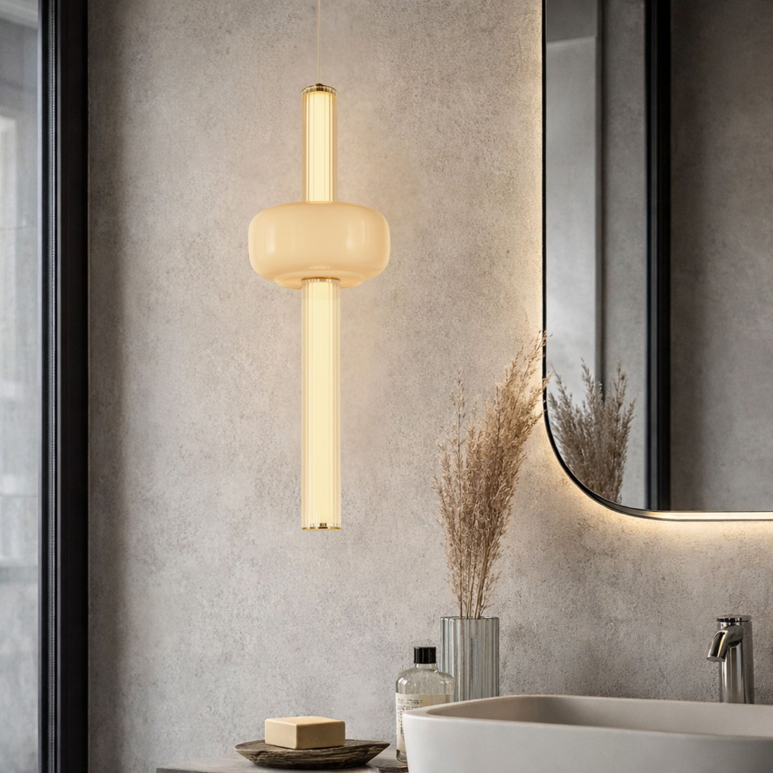 Lampa wisząca LED Puras G mosiężna 3000K 15W z bezbarwno-białym kloszem