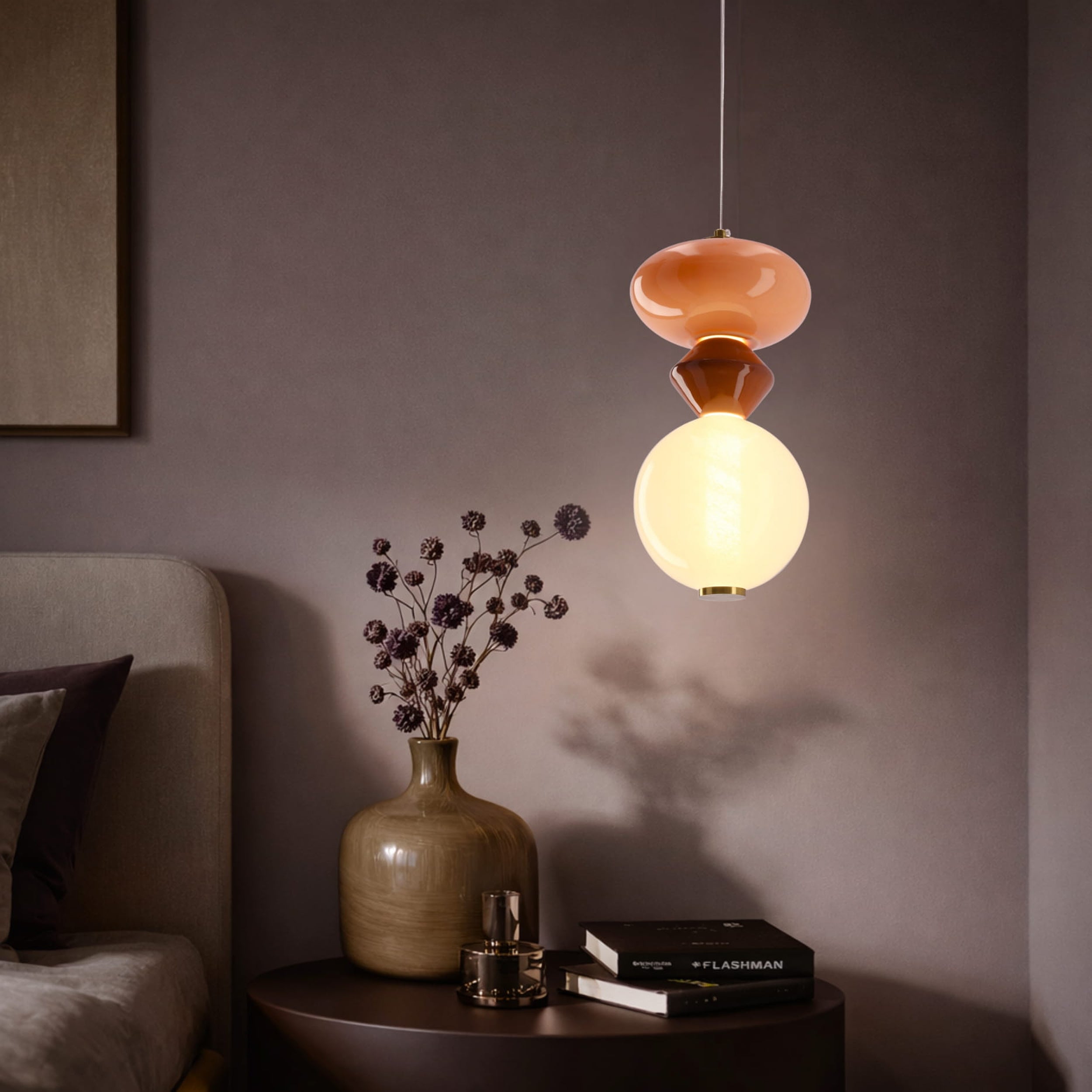 Lampa wisząca LED Flores brązowo-pomarańczowa 3000K 10W z białym kloszem