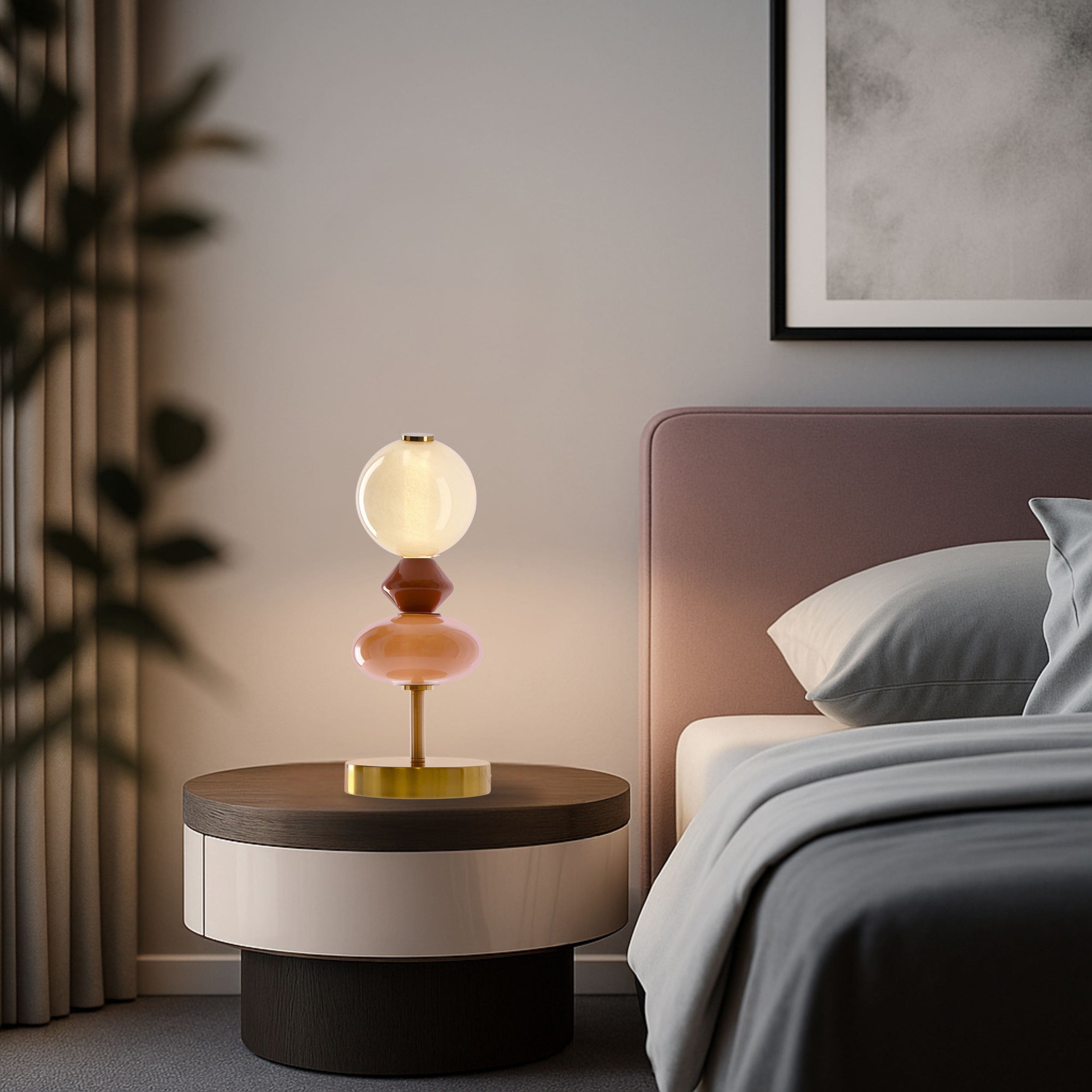 Lampa stołowa LED Flores mosiężno-brązowa 3000K 10W z białym kloszem