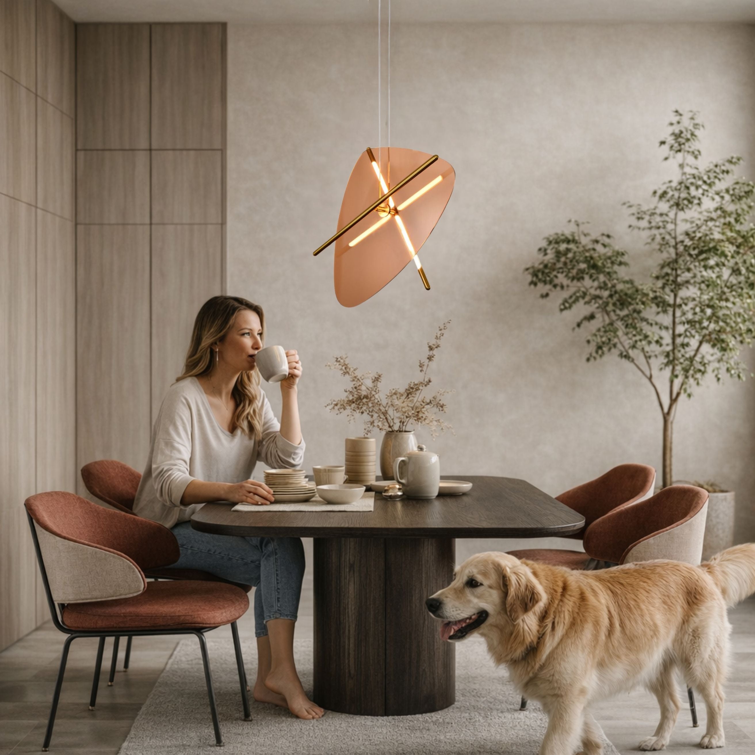 Lampa wisząca LED Relax mosiężna 3000K 15W z bursztynowym kloszem