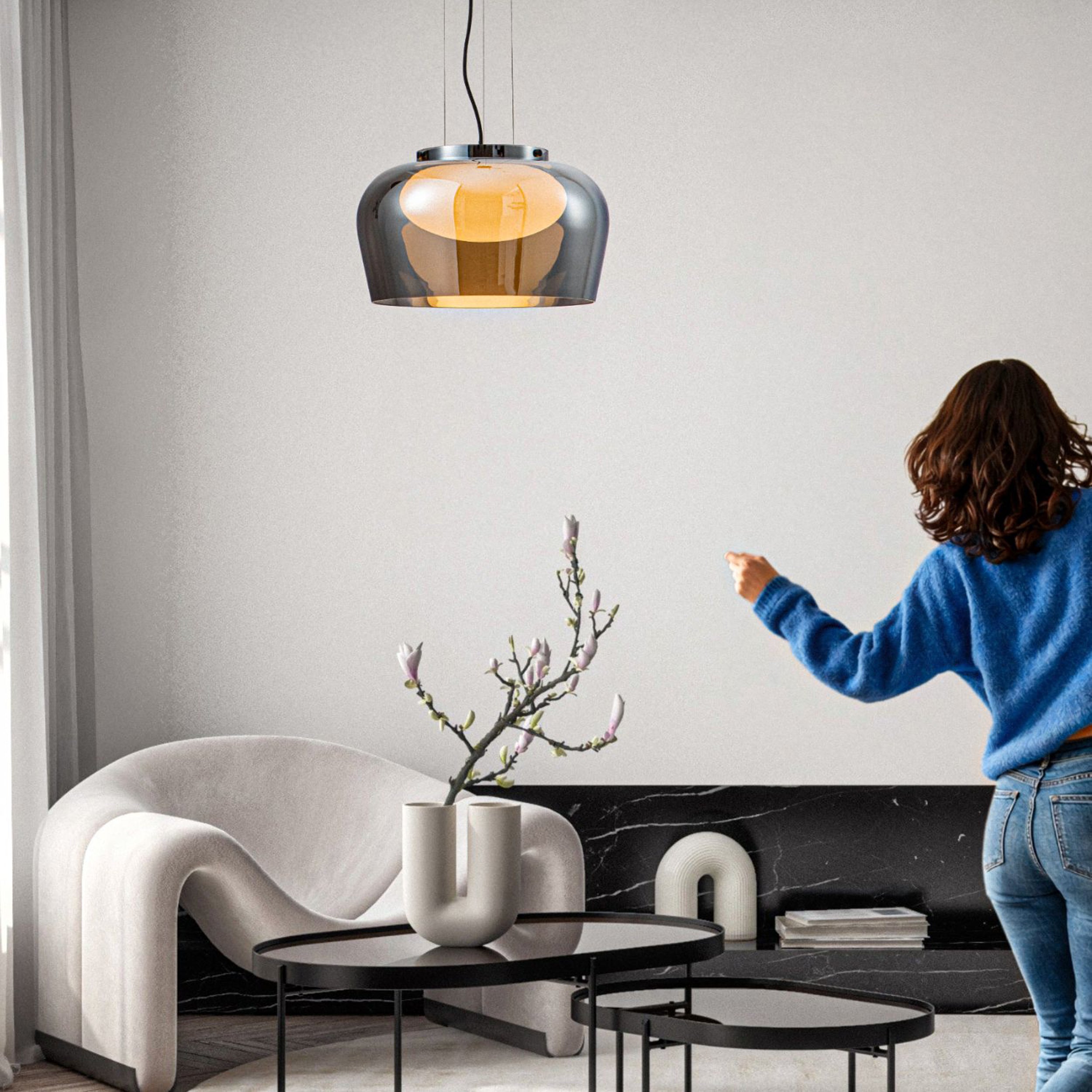 Lampa wisząca Insieme 38 czarna GX53 10W z dymiono-białym kloszem
