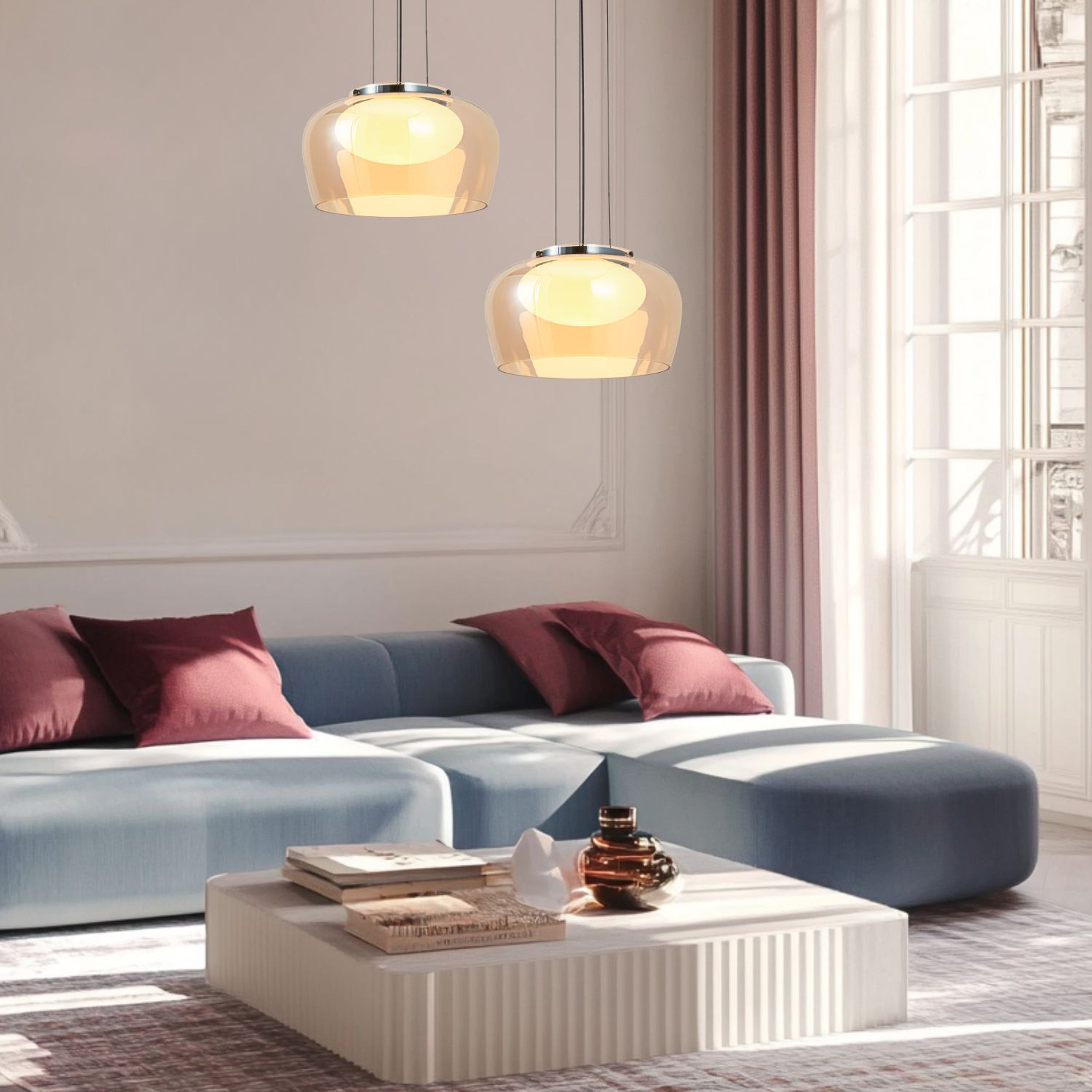 Lampa wisząca Insieme 35 czarno-chromowa GX53 10W z bursztynowo-białym kloszem