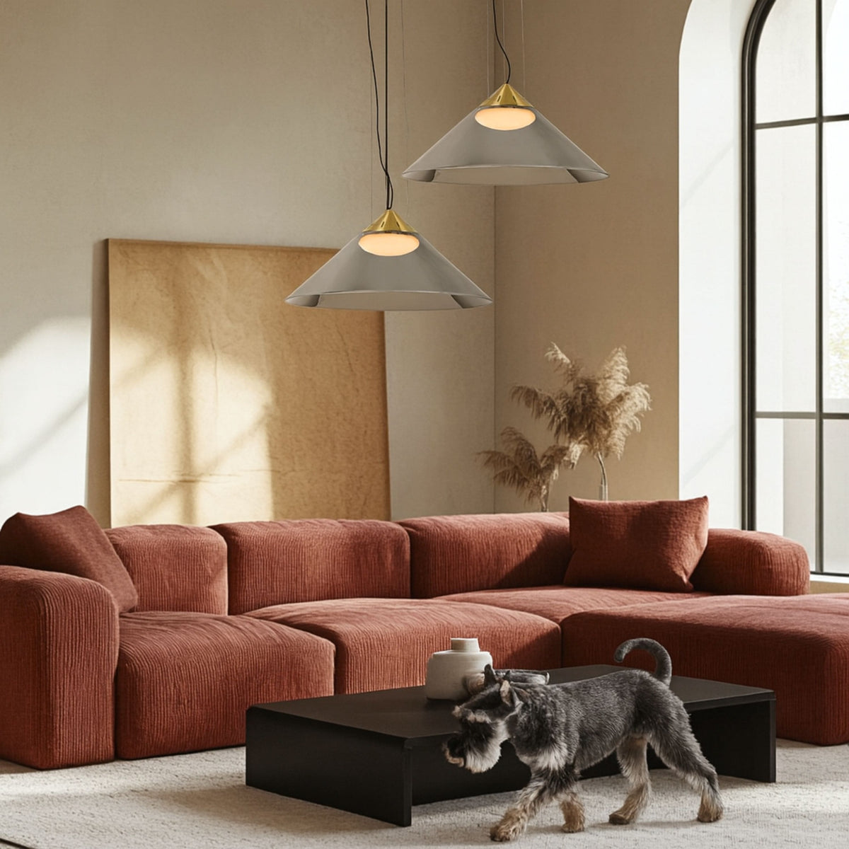 Lampa wisząca Presto 42 cm satynowy złoty z dymionym kloszem - materiał szkło