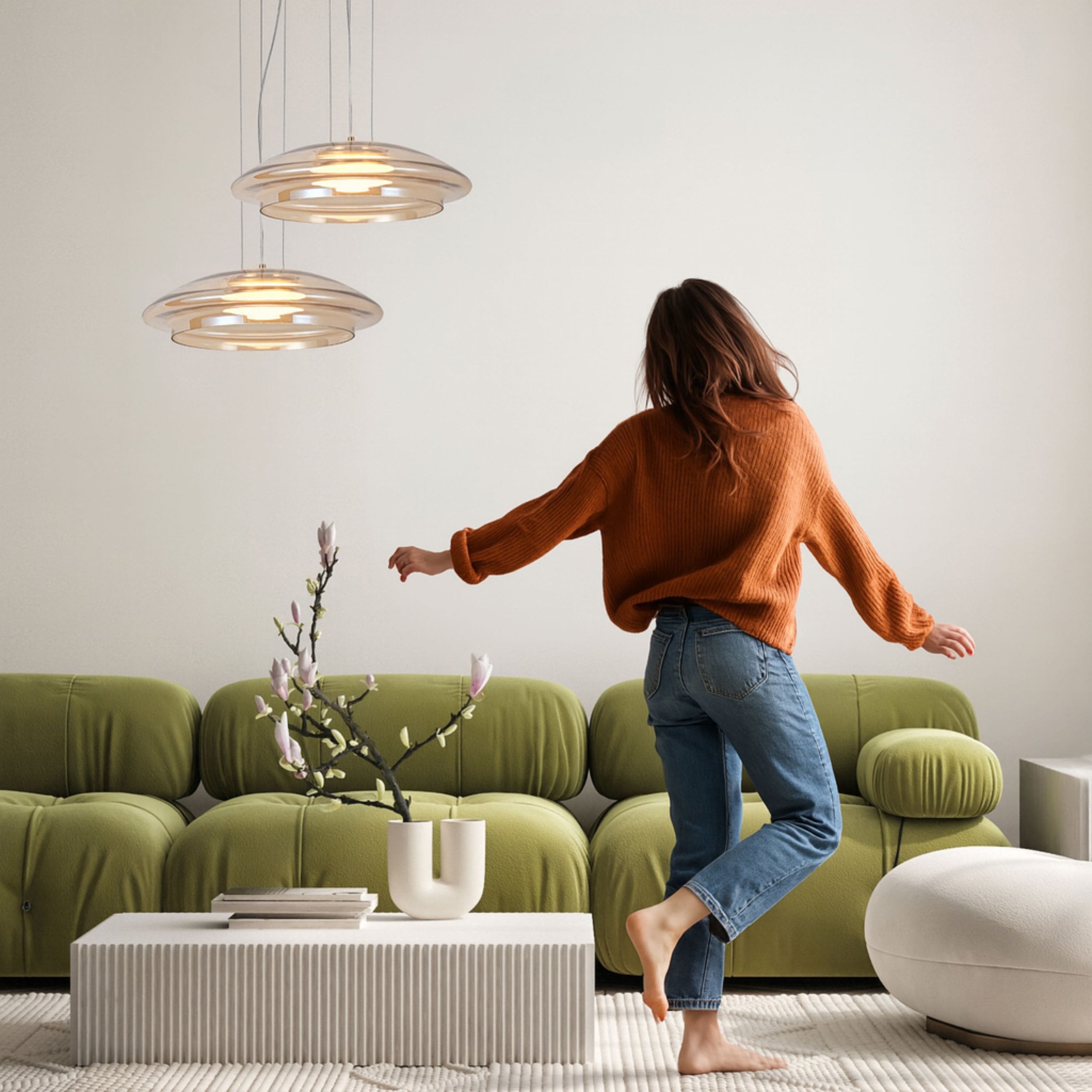 Lampa wisząca Ombre 34 złota GX53 10W z bursztynowo-białym kloszem