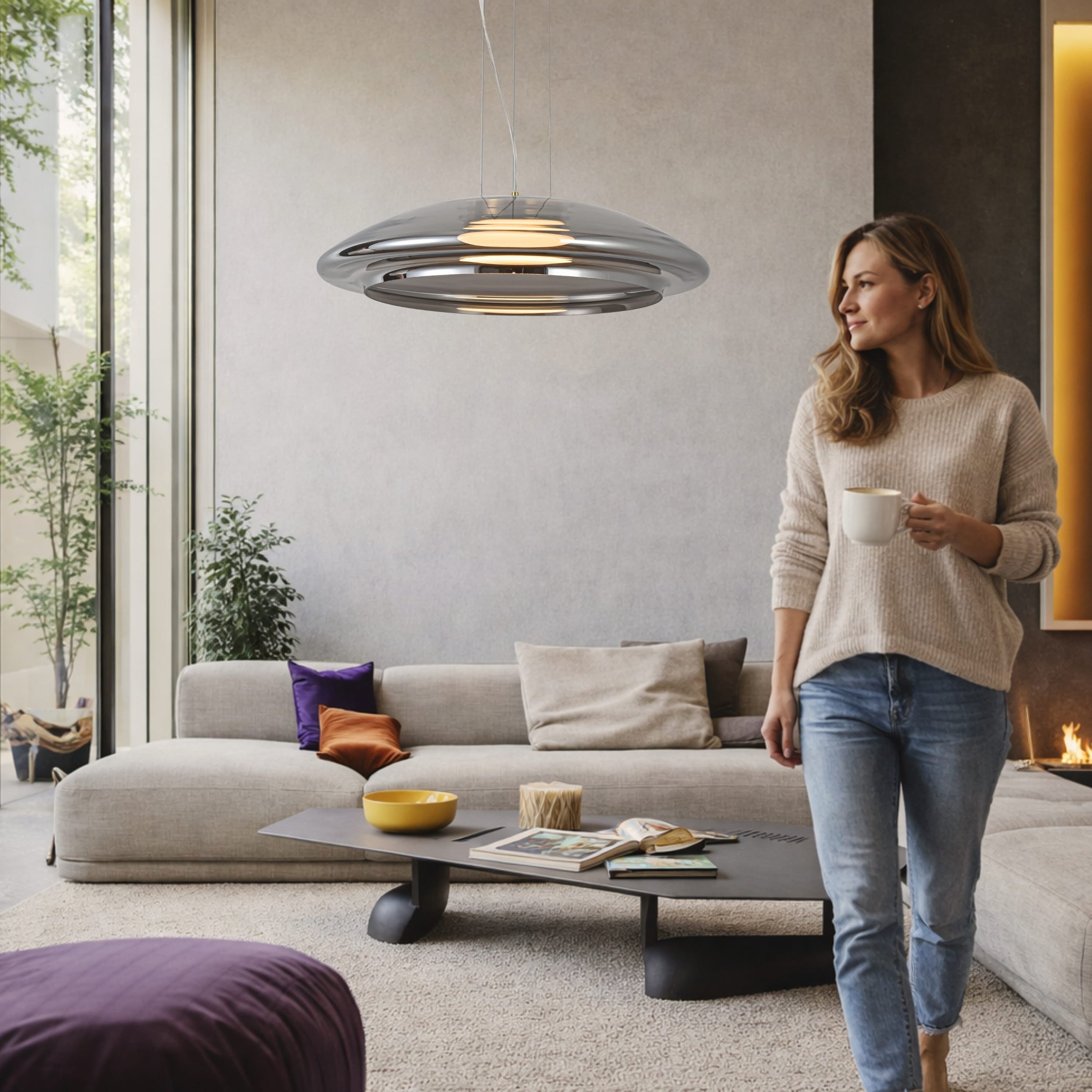 Lampa wisząca Ombre 42 złota GX53 10W z dymiono-białym kloszem