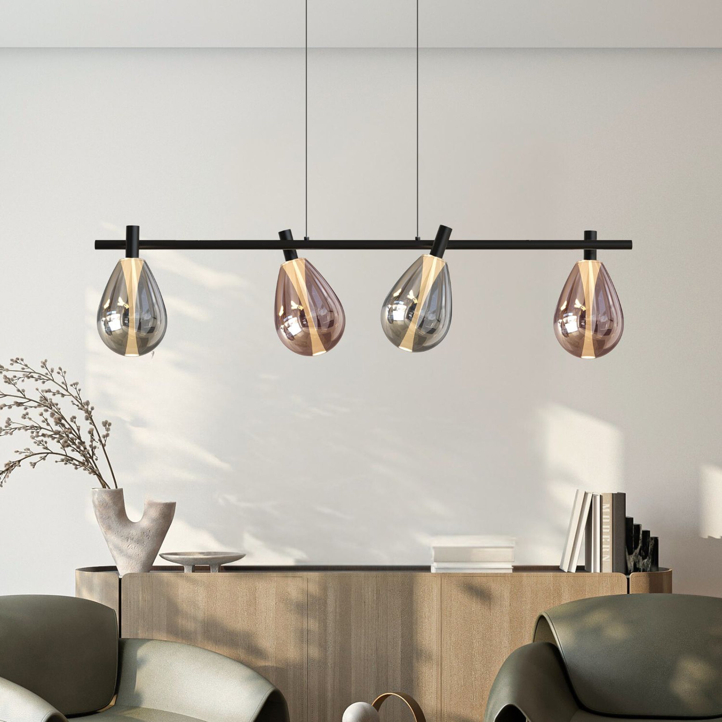 Lampa wisząca Denso czarna G9 4x5W z dymiono-miedzianym kloszem