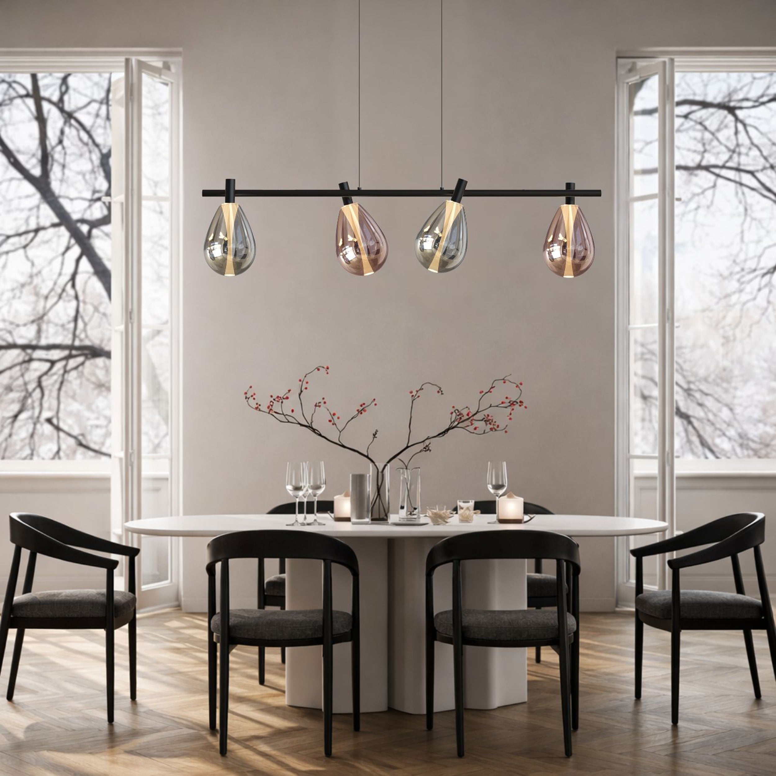 Lampa wisząca Denso czarna G9 4x5W z dymiono-miedzianym kloszem