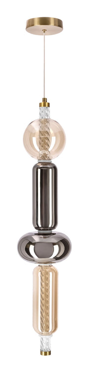 Lampa wisząca LED Kelly x4 złota z bursztynowym/dymionym kloszem