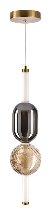 Lampa wisząca LED Kelly x2 złota z bursztynowym/dymionym kloszem
